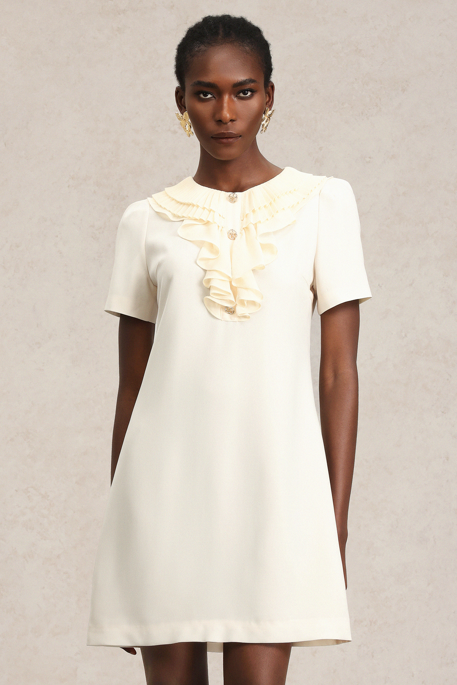 Rafaela Short Sleeves Round Neck Folds Mini Dress