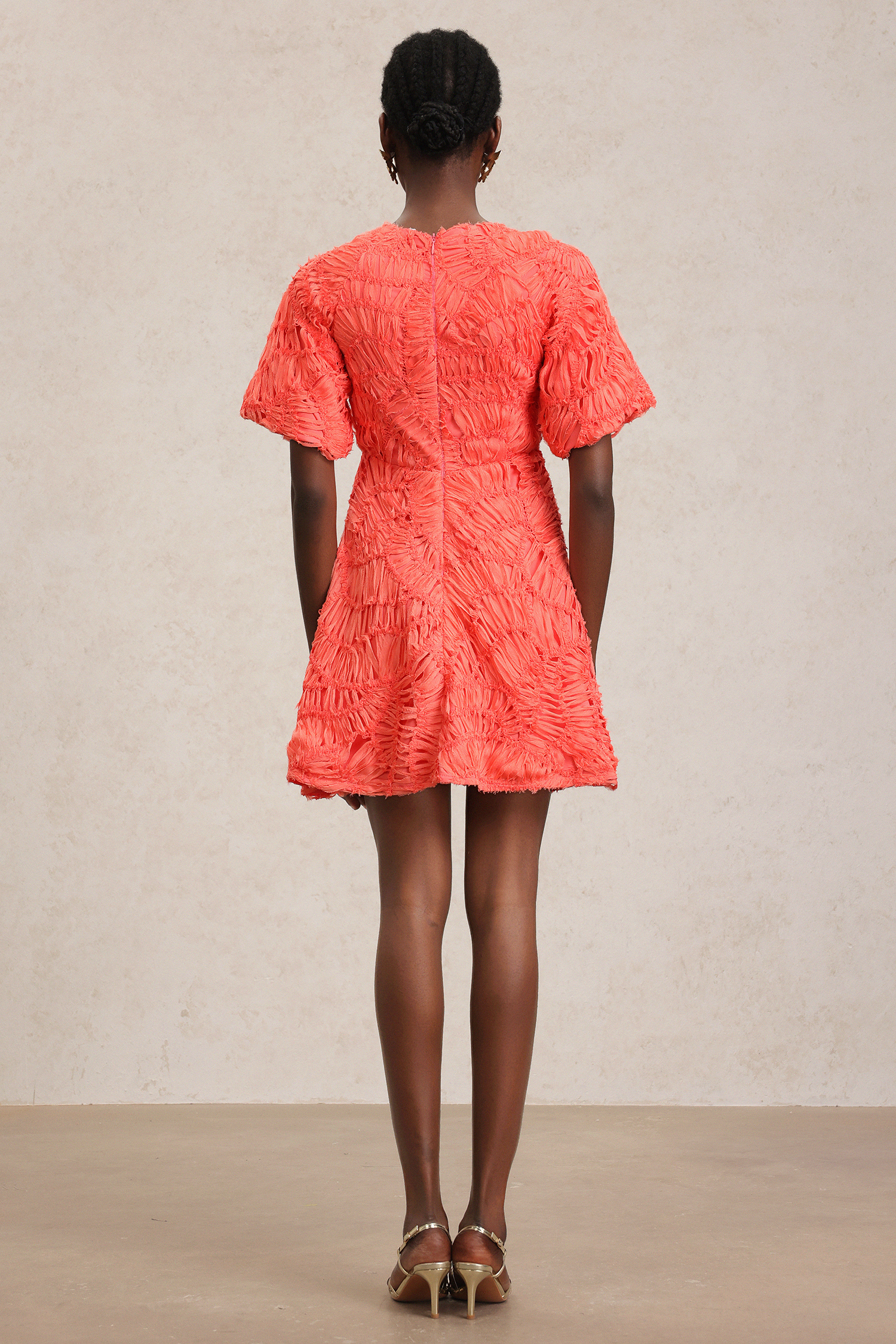 Katya V-Neck Puff Sleeves Hollow Out Mini Dress