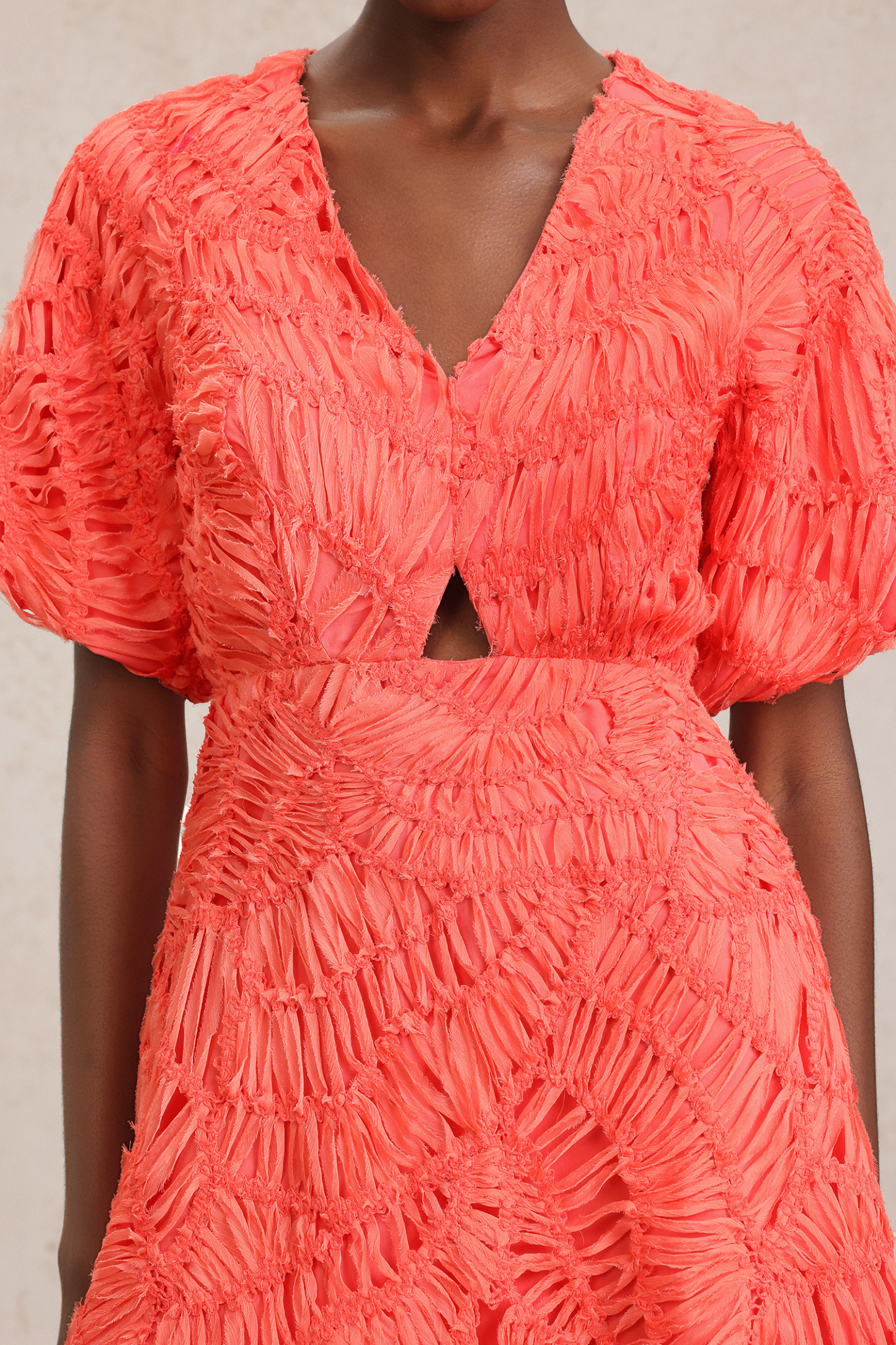 Katya V-Neck Puff Sleeves Hollow Out Mini Dress