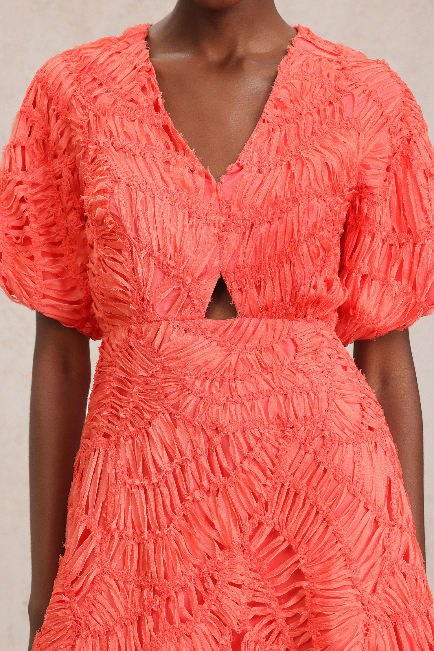 Katya V-Neck Puff Sleeves Hollow Out Mini Dress