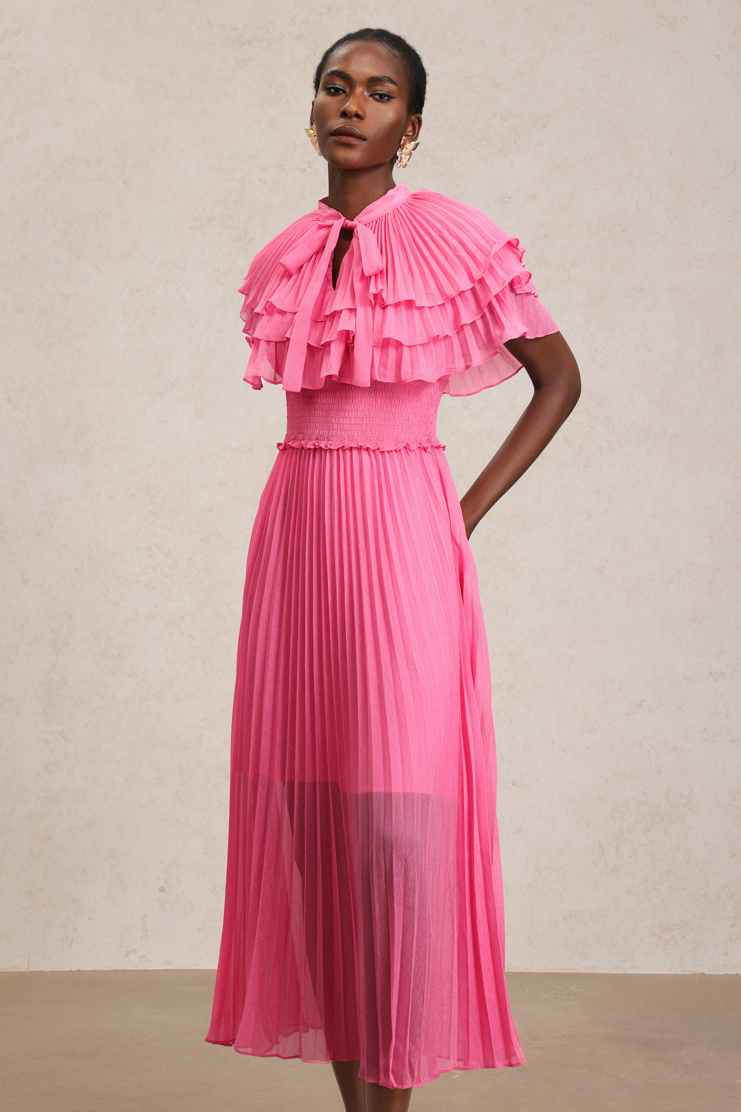 Erryn Sleeveless Folds Midi Dress