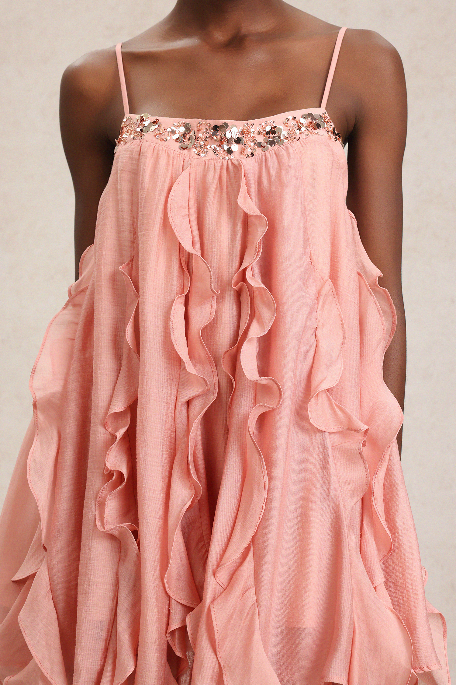Novalee Halter Sequin Folds Mini Dress