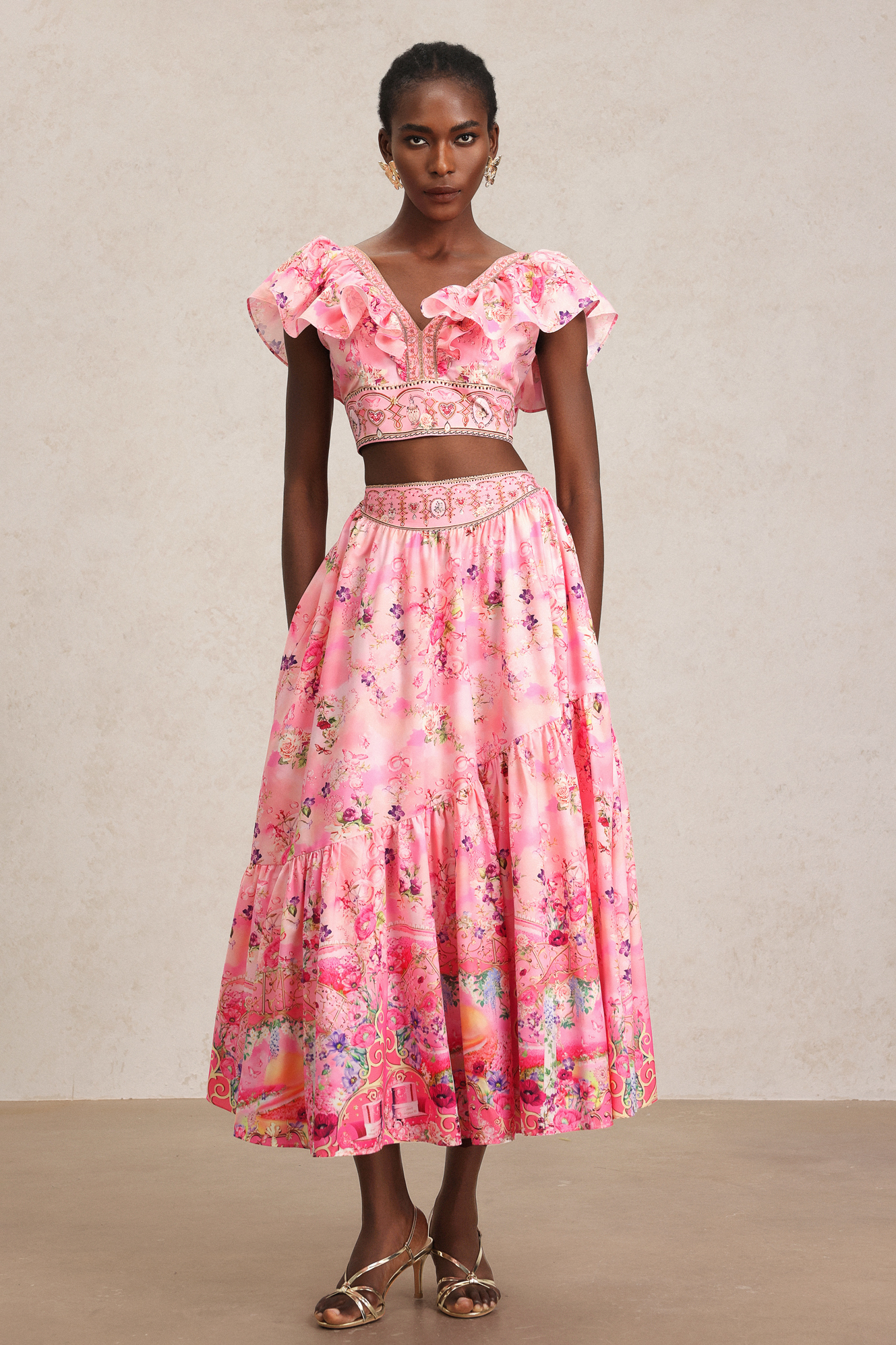 Sami Floral Printed Folds Top And Skirt Two-Piece Set