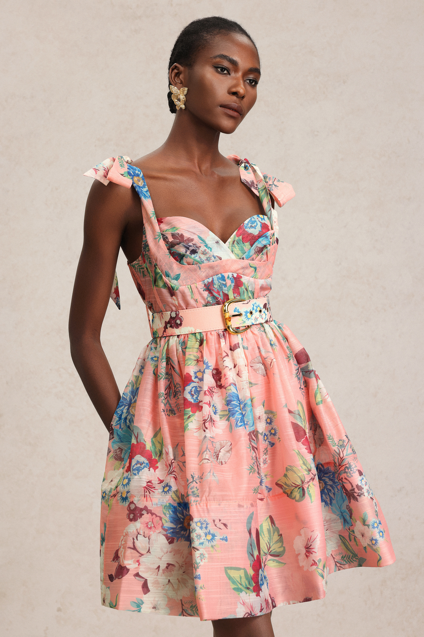 Hilda Floral Printed Halter Mini Dress
