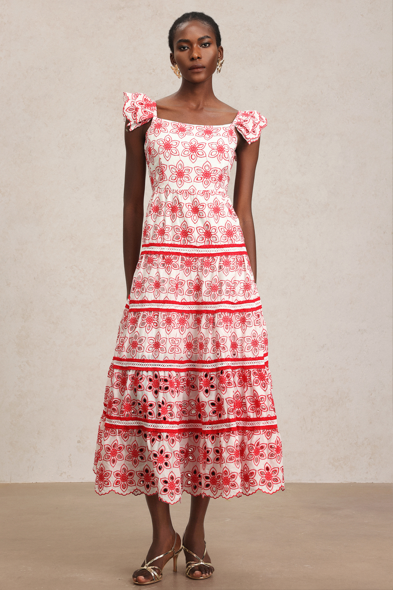 Rola Flowers Hollow Out Embroidery Maxi Dress