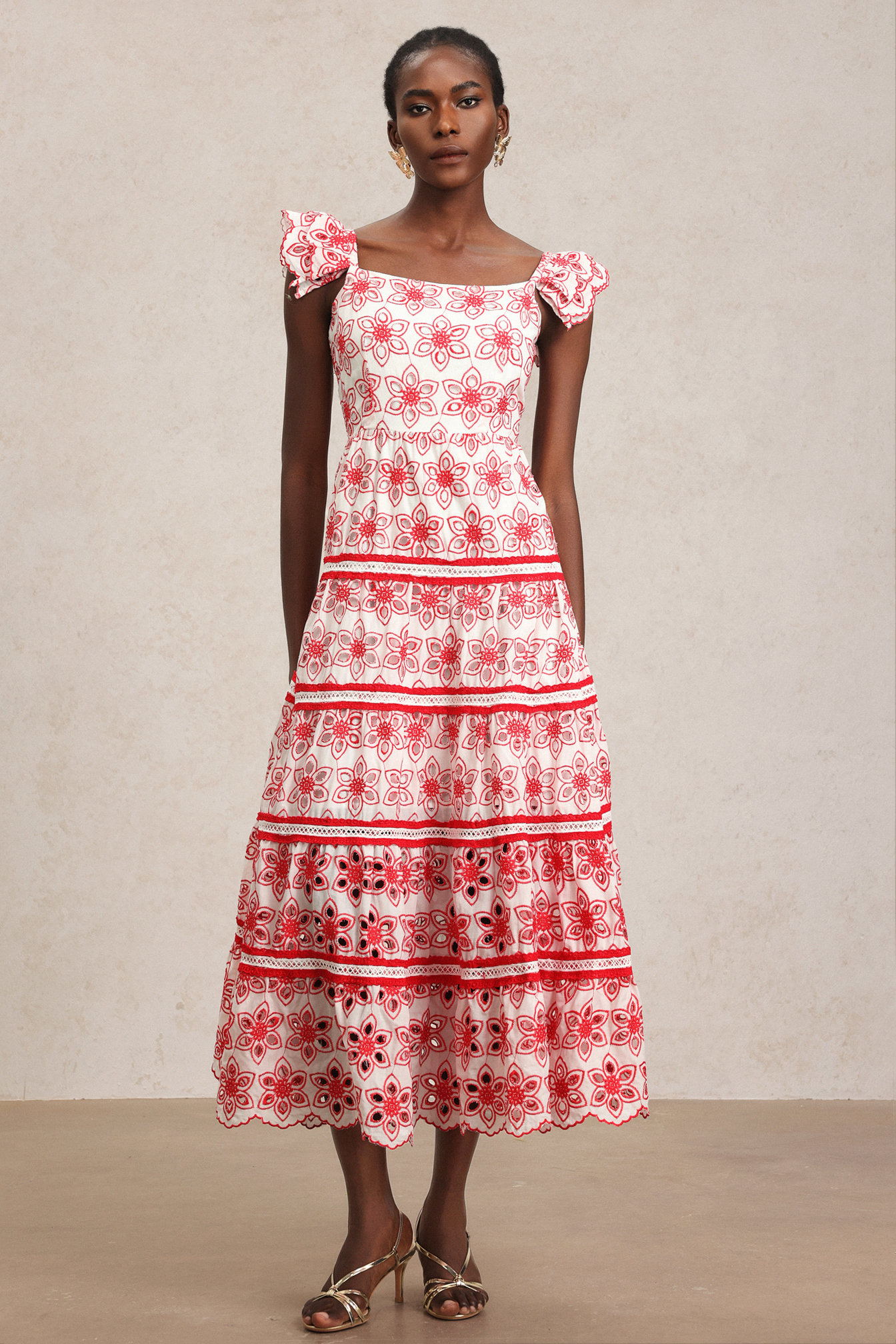 Rola Flowers Hollow Out Embroidery Maxi Dress