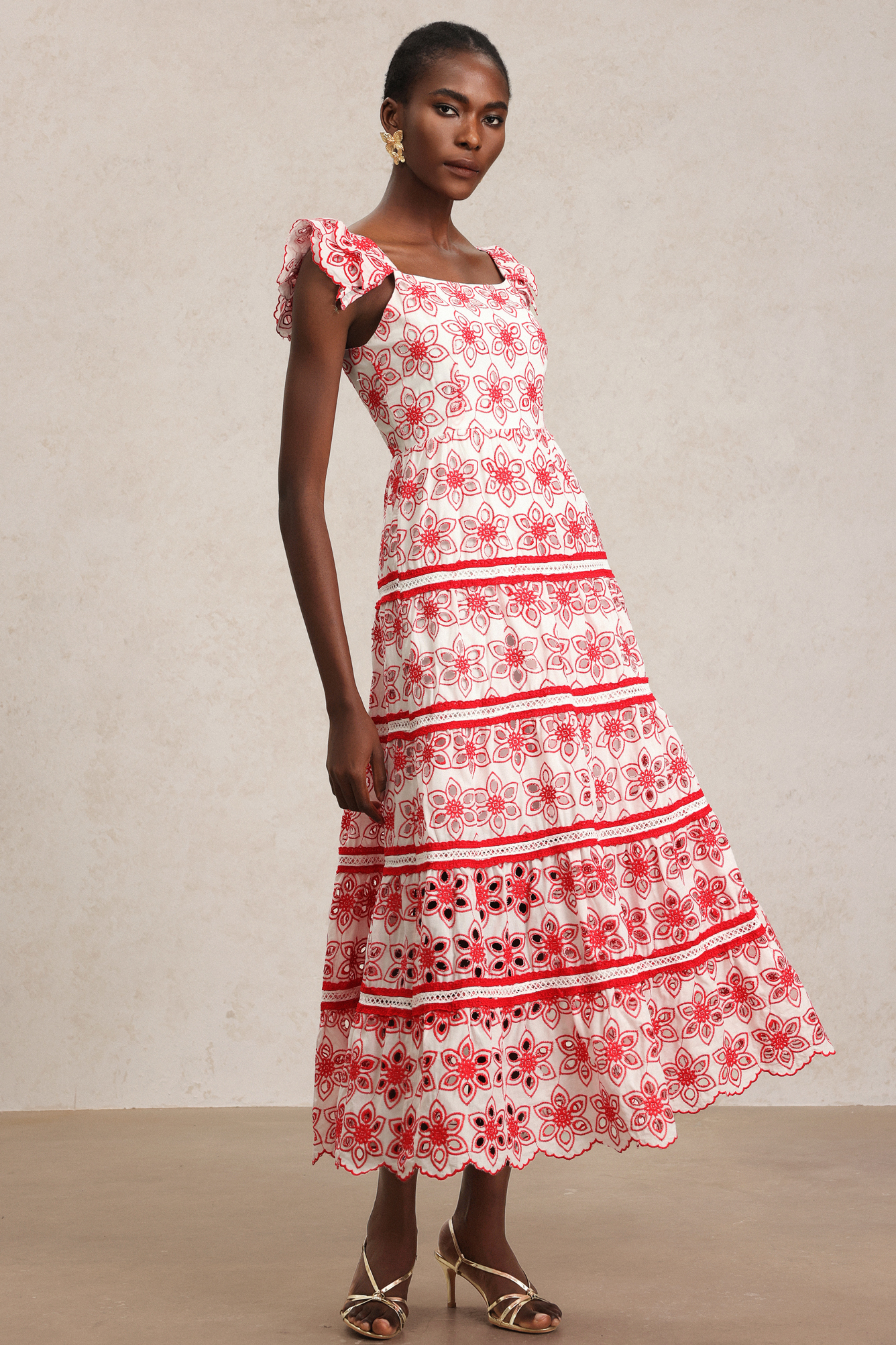 Rola Flowers Hollow Out Embroidery Maxi Dress