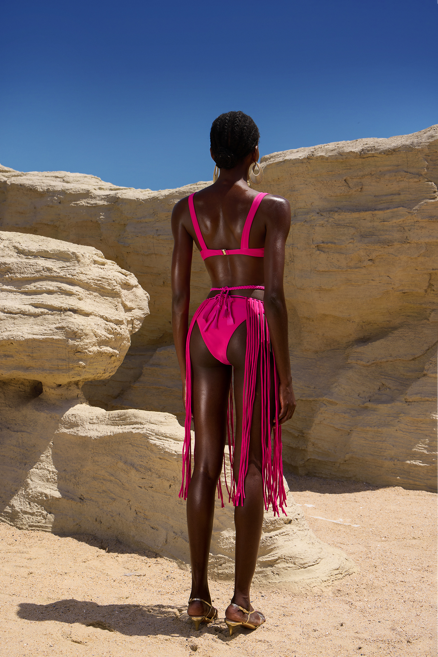 Isme Sleeveless Flowers Tassel Bikini Three-Piece Set