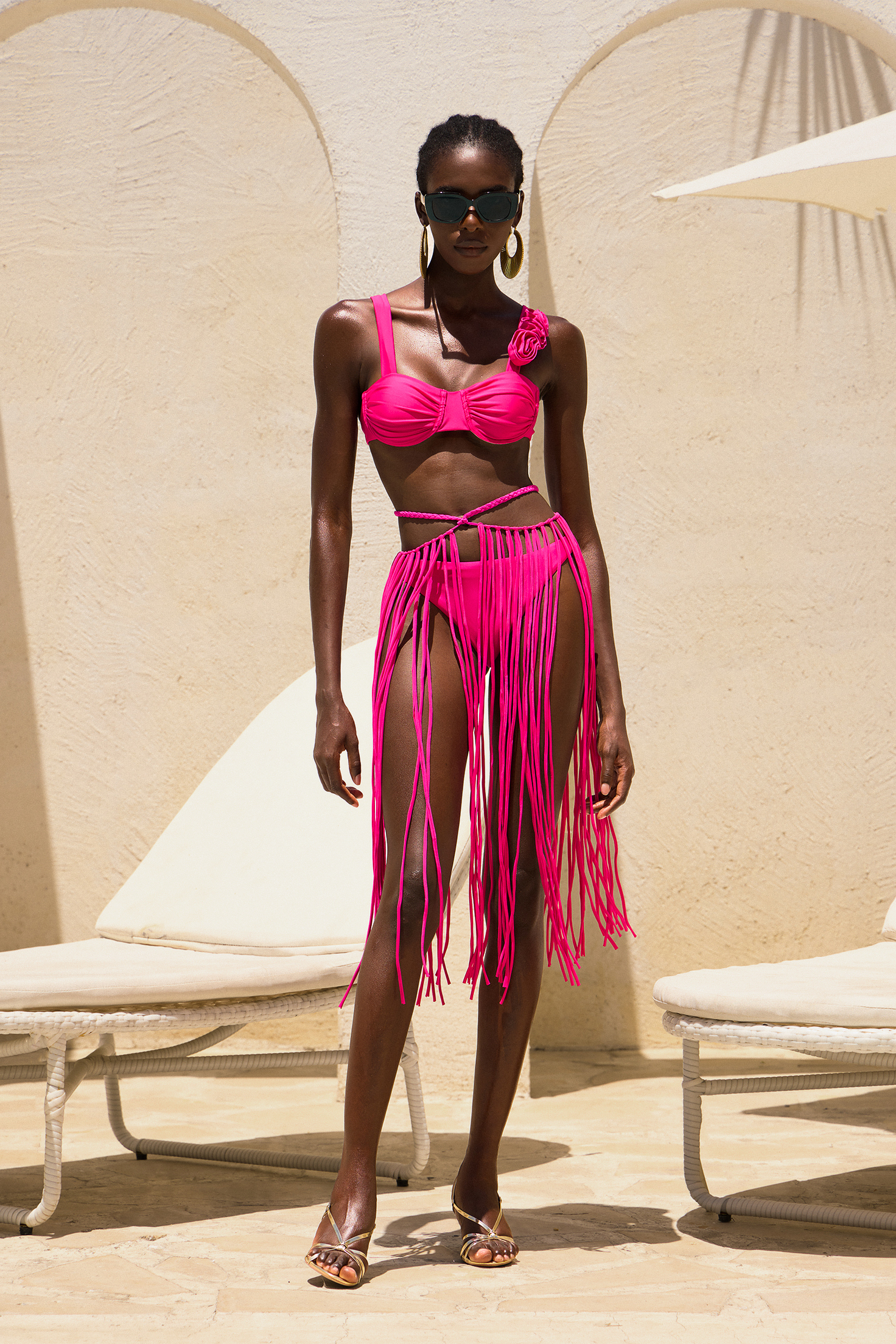Isme Sleeveless Flowers Tassel Bikini Three-Piece Set