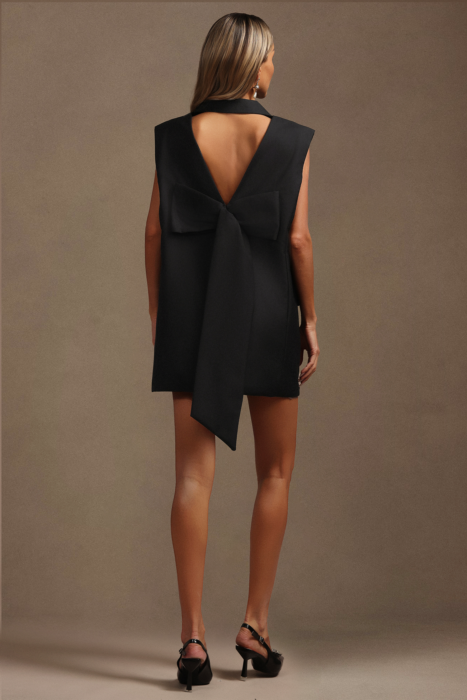 Livana Lapel Sleeveless Bowknot Mini Dress
