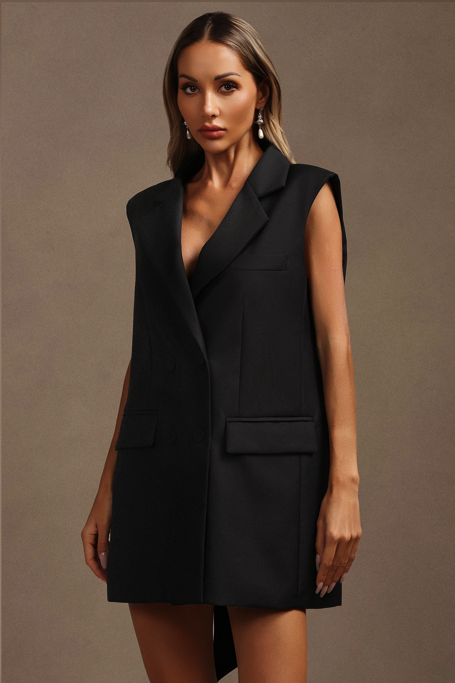 Livana Lapel Sleeveless Bowknot Mini Dress