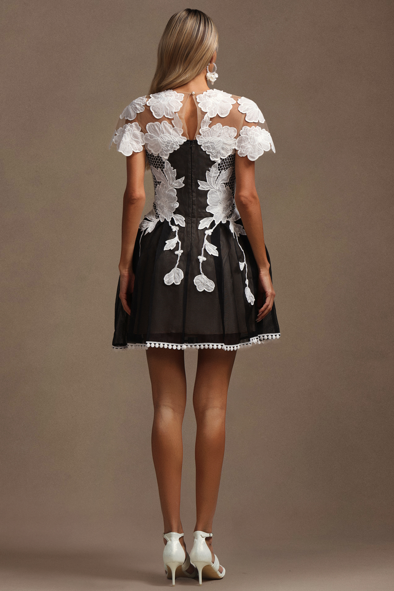 Sofia Short Sleeves Flowers Lace Mini Dress