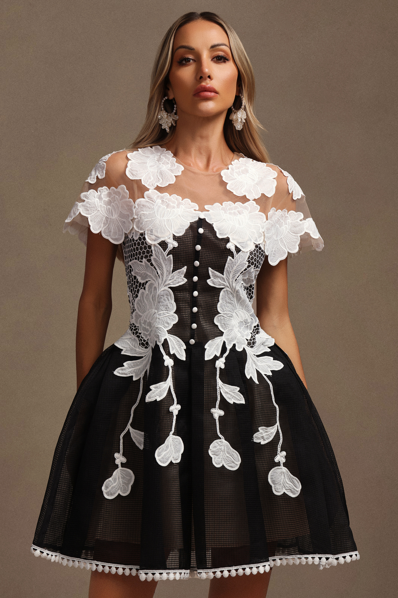 Sofia Short Sleeves Flowers Lace Mini Dress