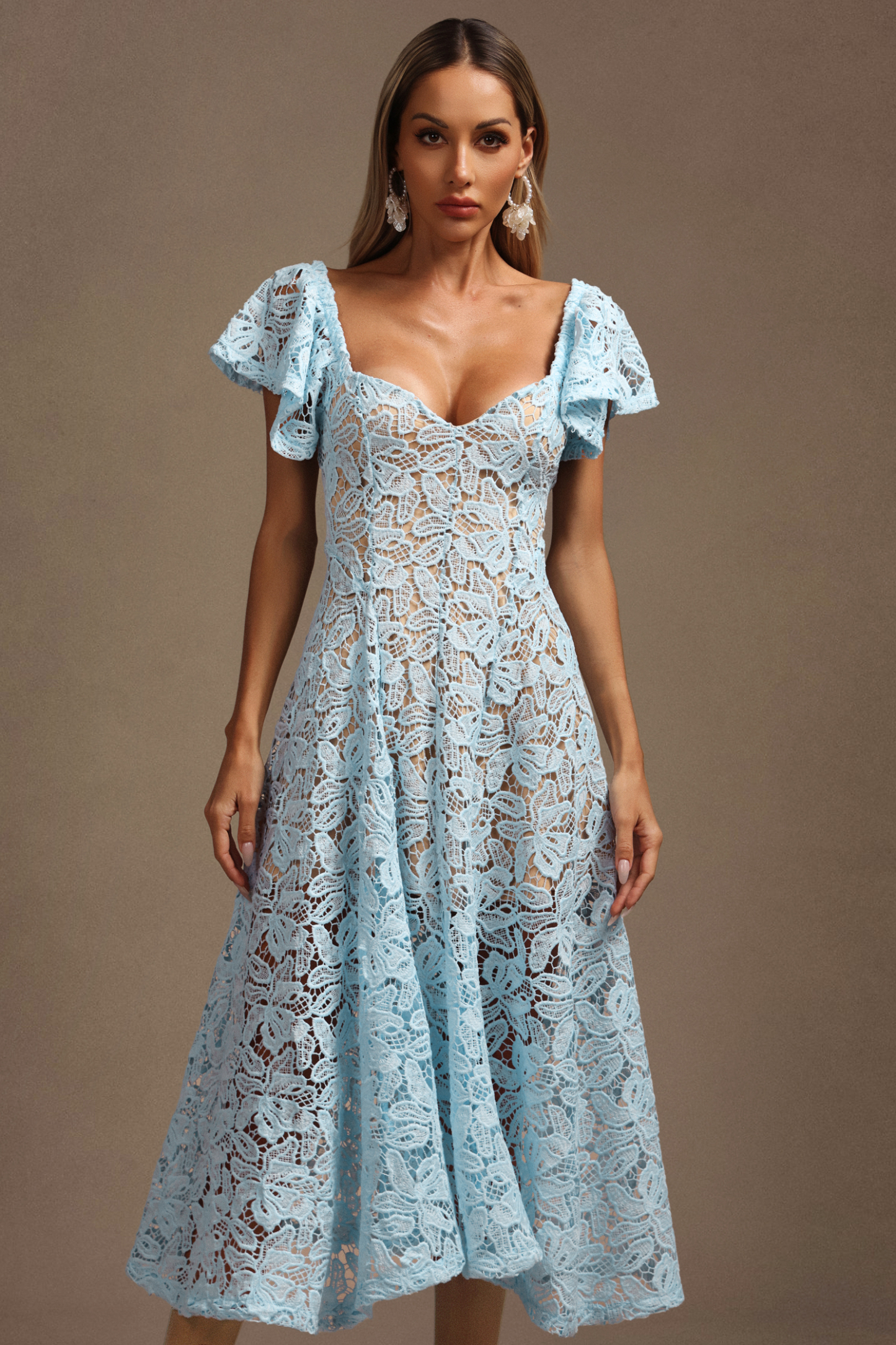 Kerenza Short Sleeves Lace Midi Dress