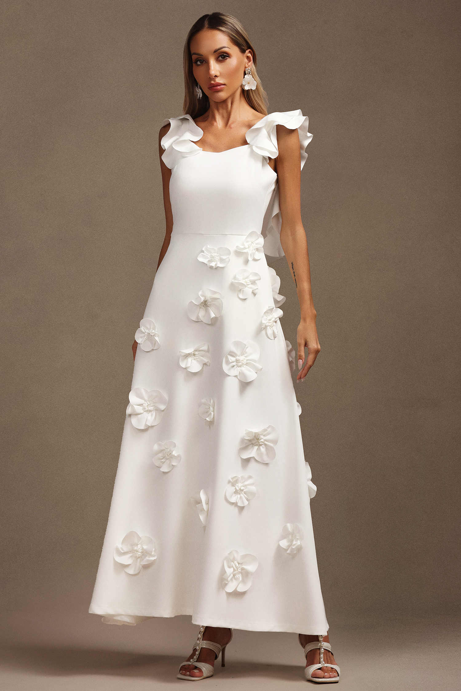 Mistrsa Halter Flowers Folds Maxi Dress