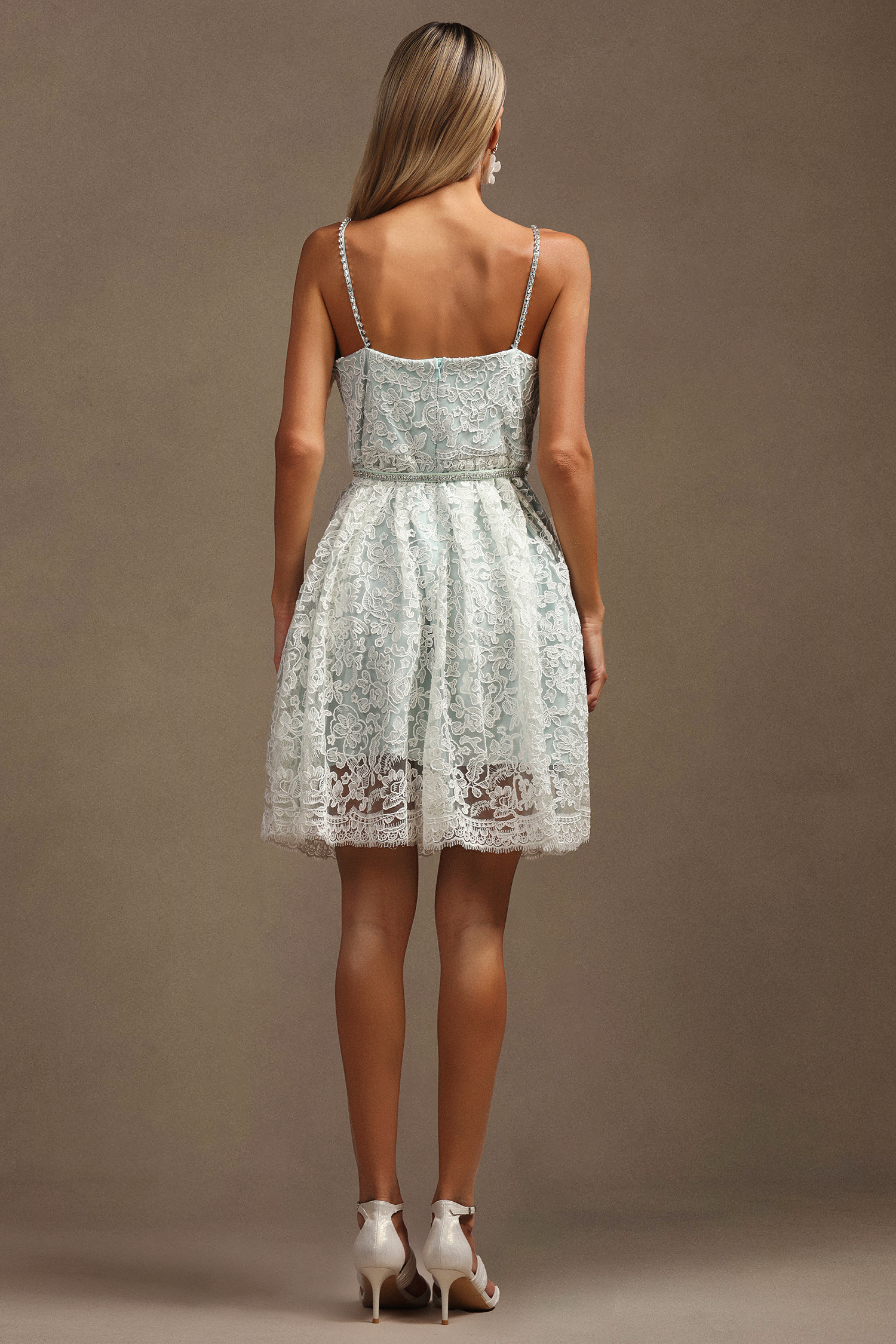 Susel Halter Diamond Lace Mini Dress