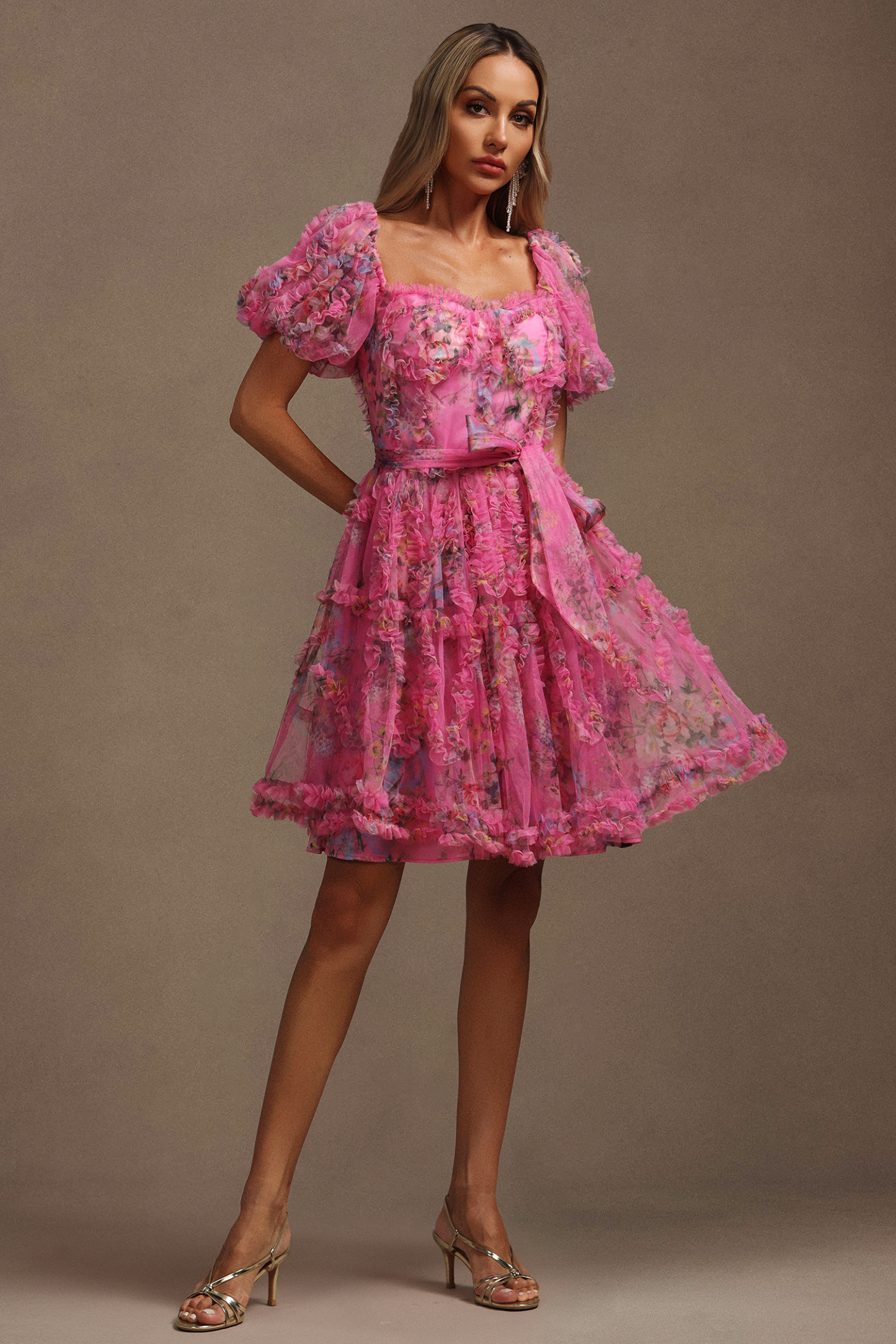 Parry Puff Sleeves Floral Printed Mini Dress