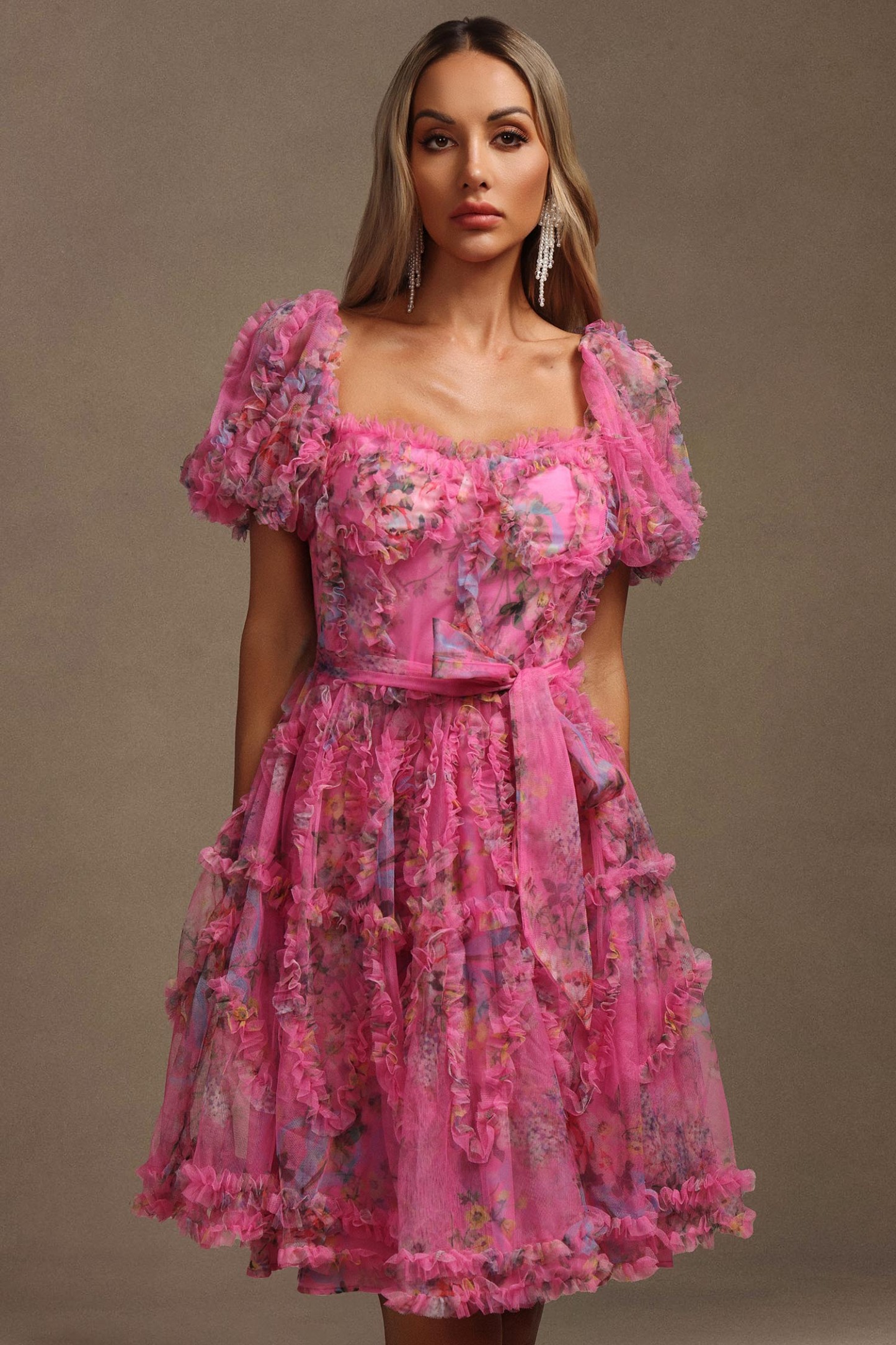 Parry Puff Sleeves Floral Printed Mini Dress