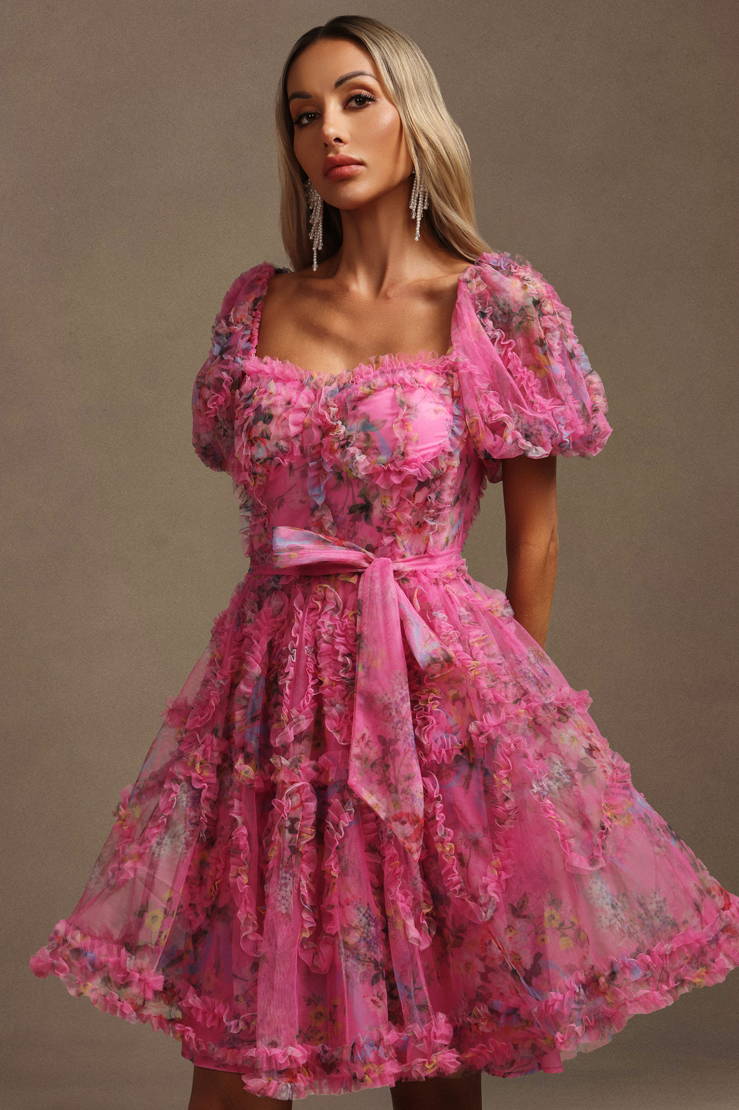 Parry Puff Sleeves Floral Printed Mini Dress