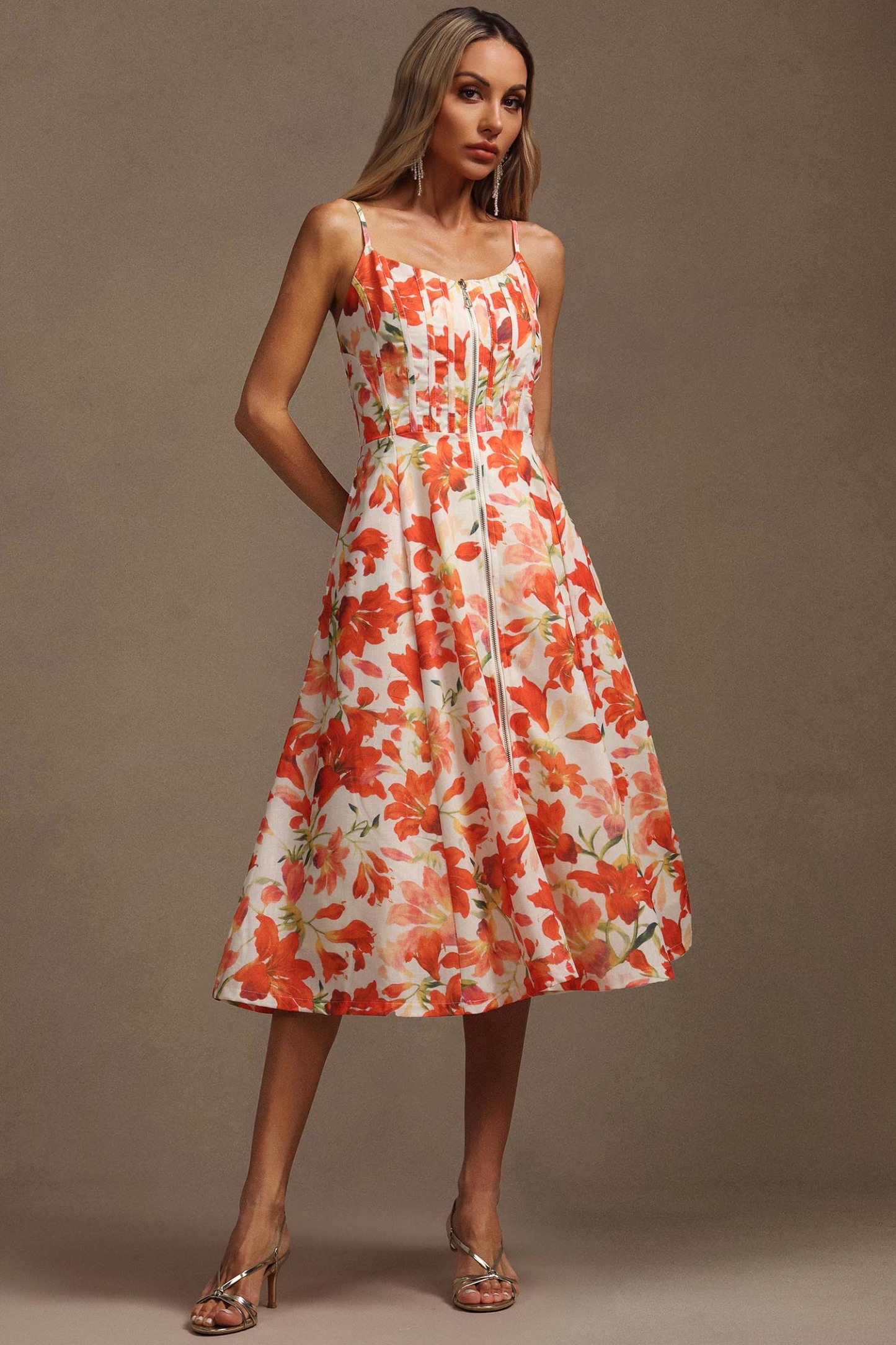 Vole Halter Sleeveless Floral Printed Midi Dress