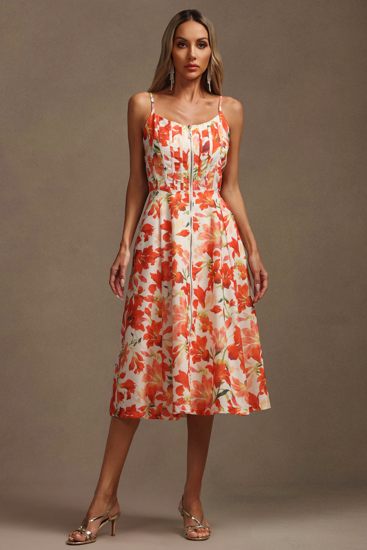 Vole Halter Sleeveless Floral Printed Midi Dress