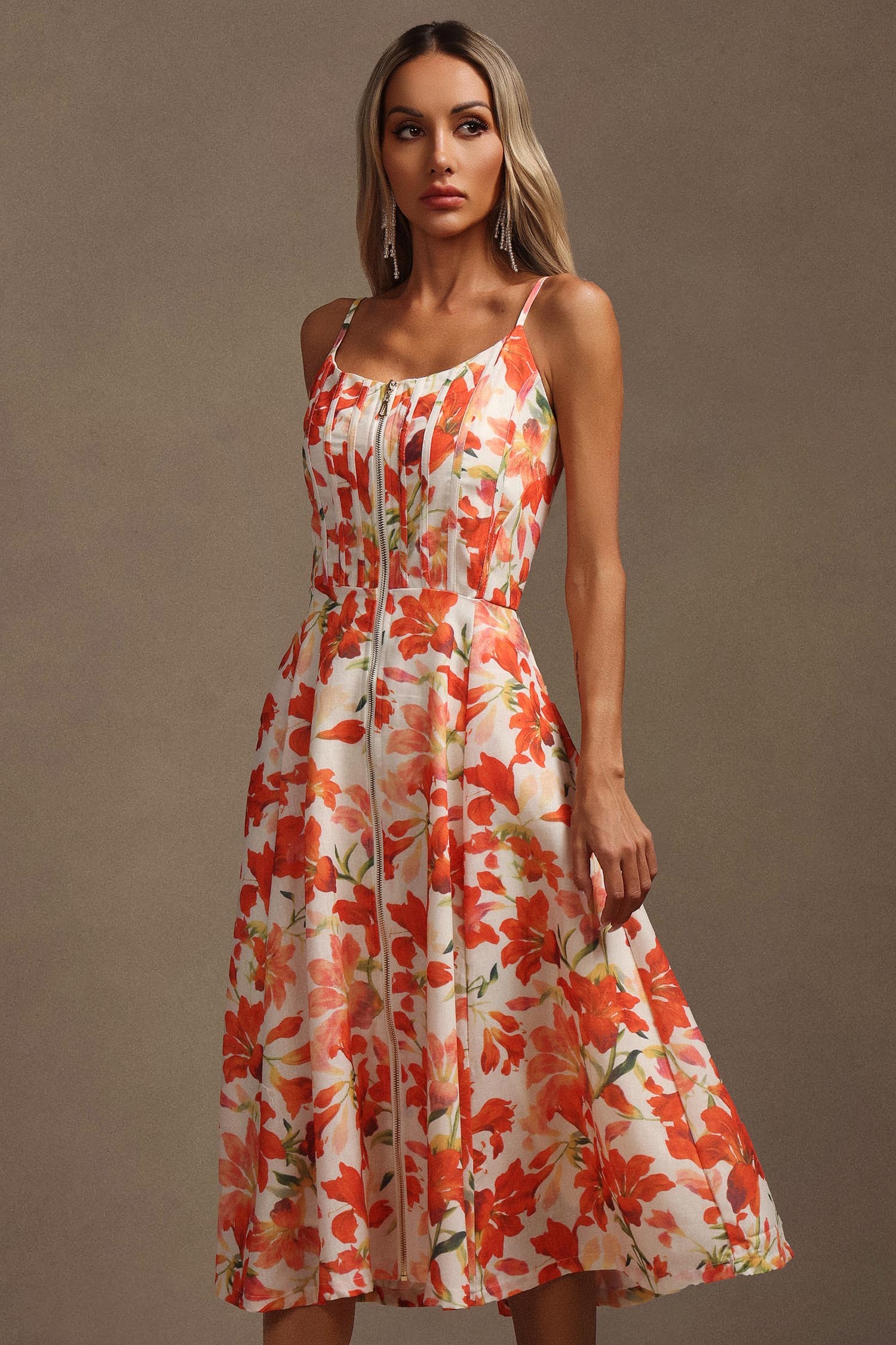 Vole Halter Sleeveless Floral Printed Midi Dress