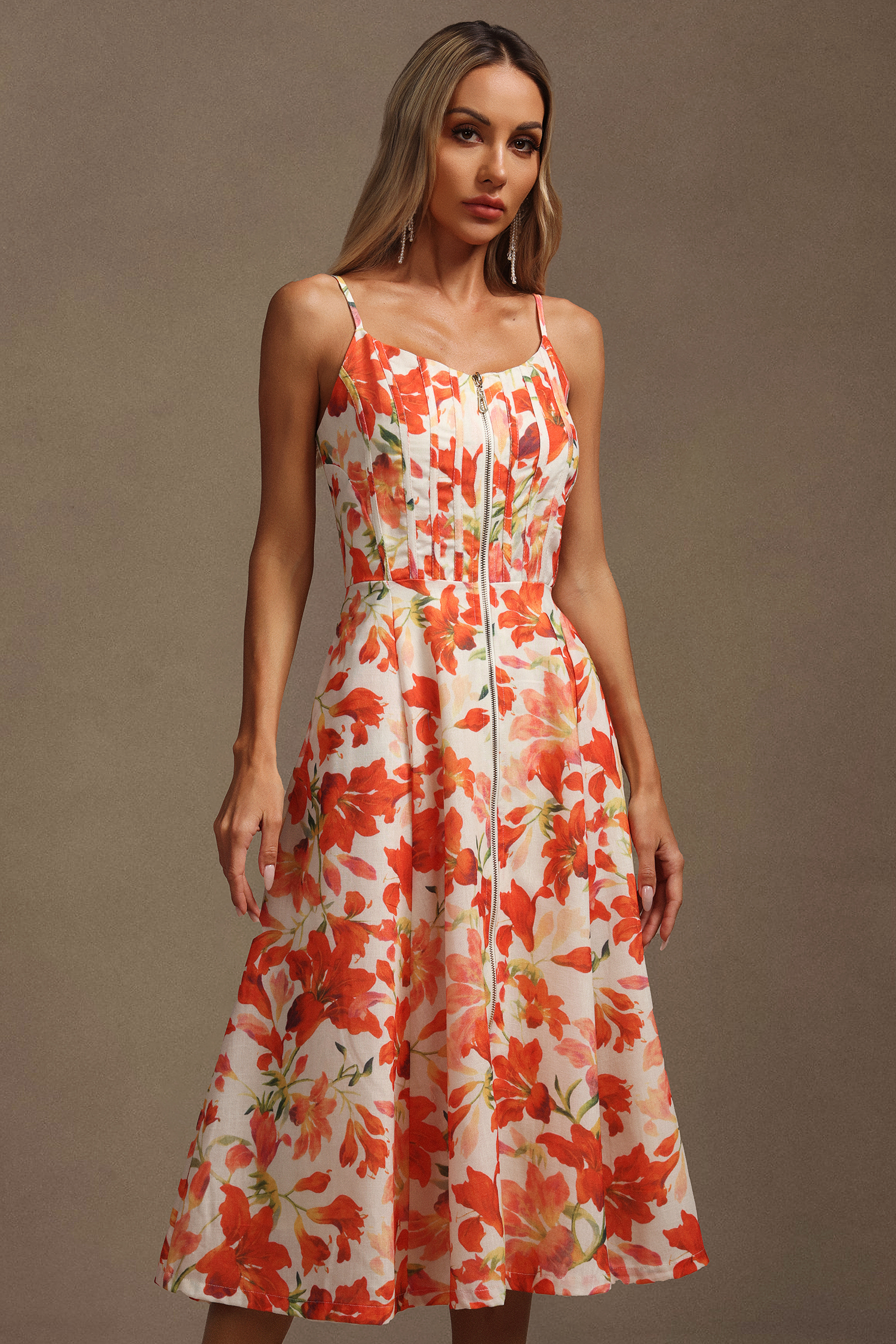 Vole Halter Sleeveless Floral Printed Midi Dress