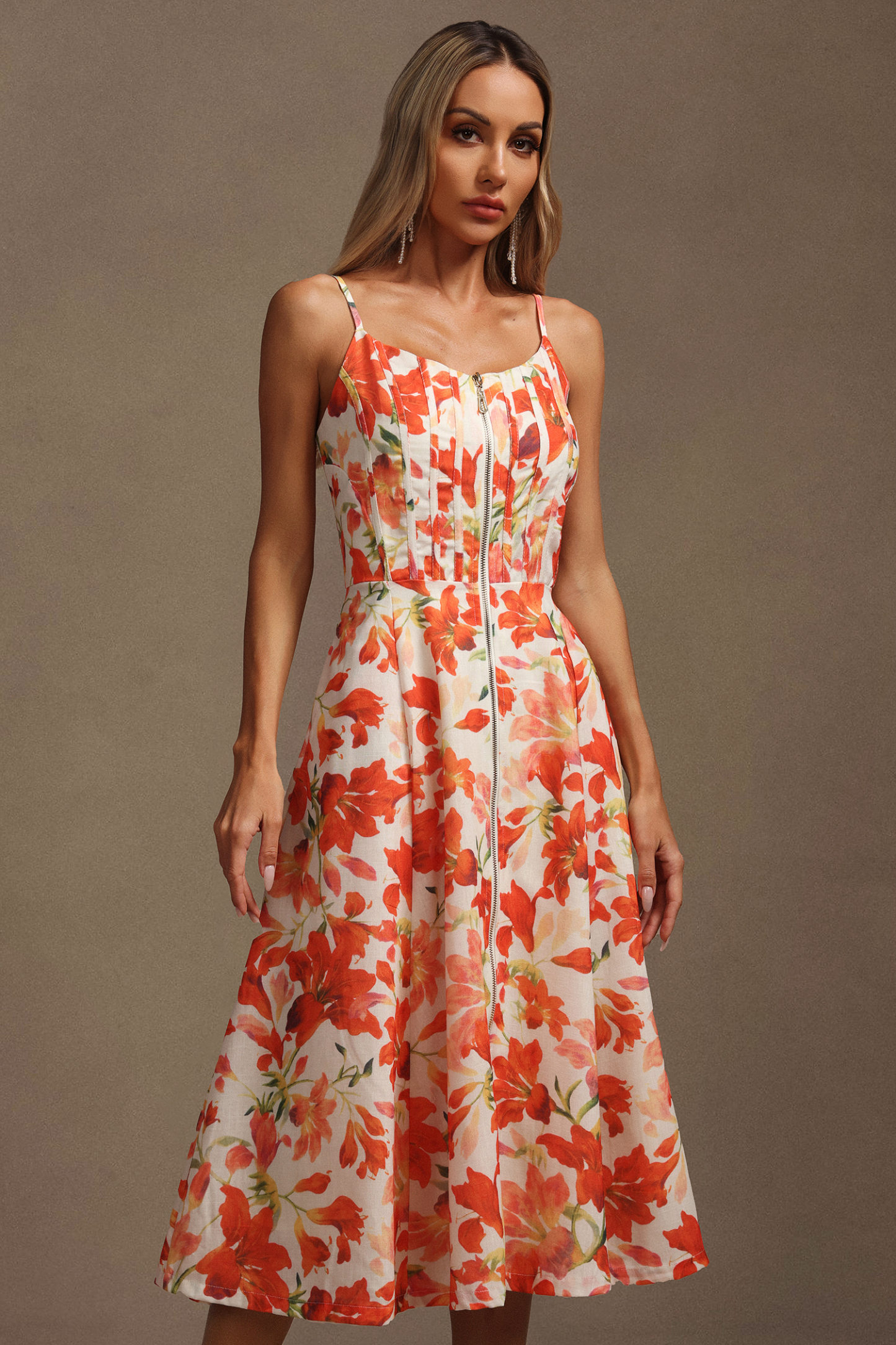 Vole Halter Sleeveless Floral Printed Midi Dress