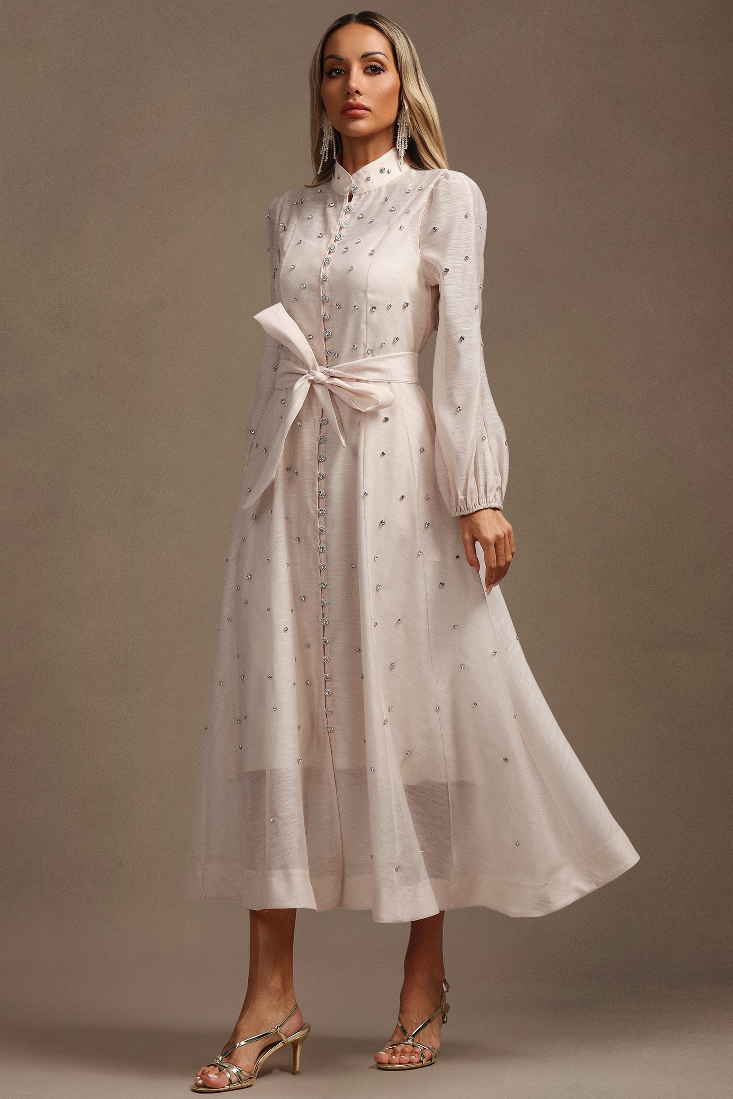 Mead Long Sleeves Diamond Maxi Dress