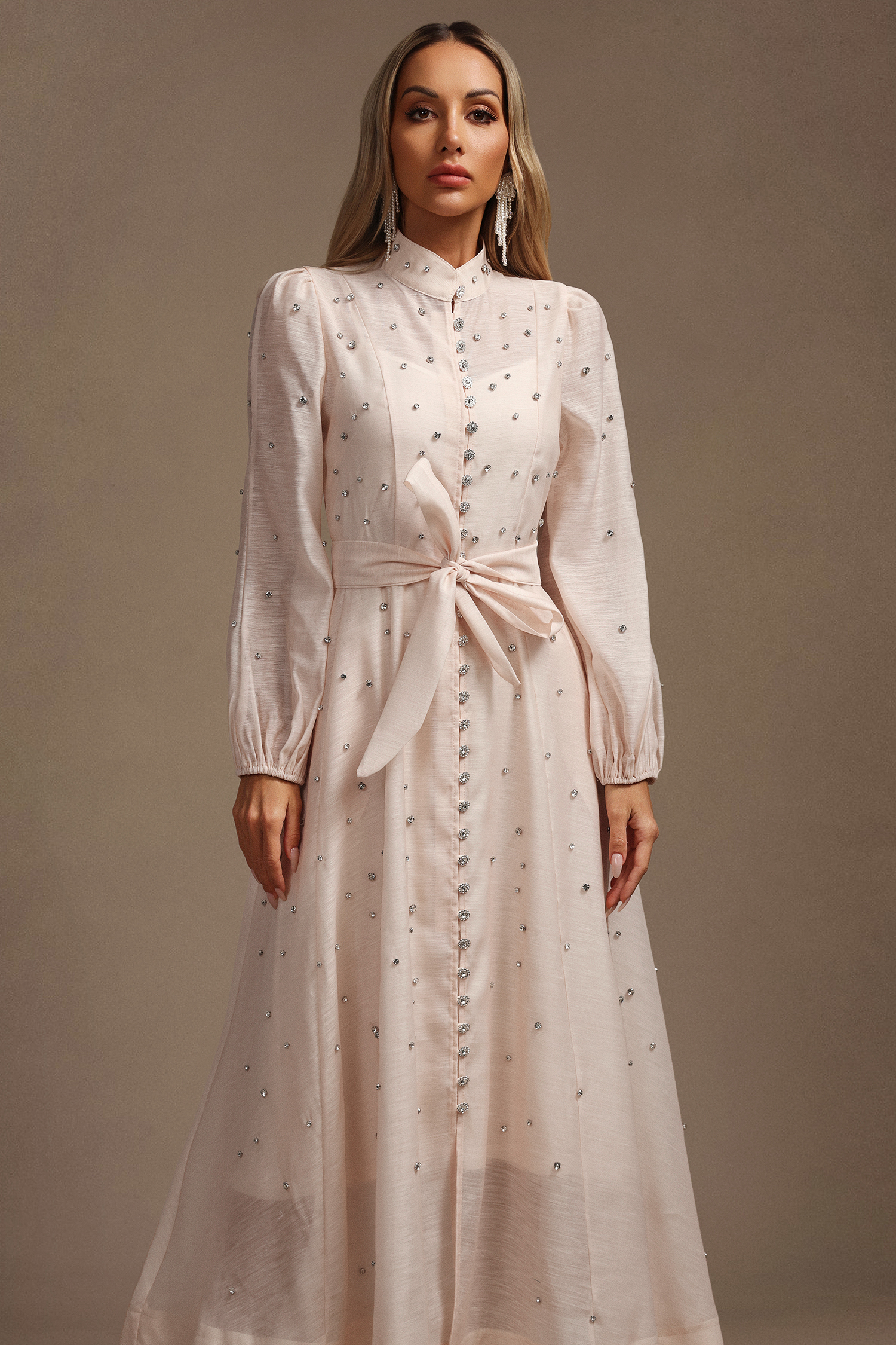 Mead Long Sleeves Diamond Maxi Dress