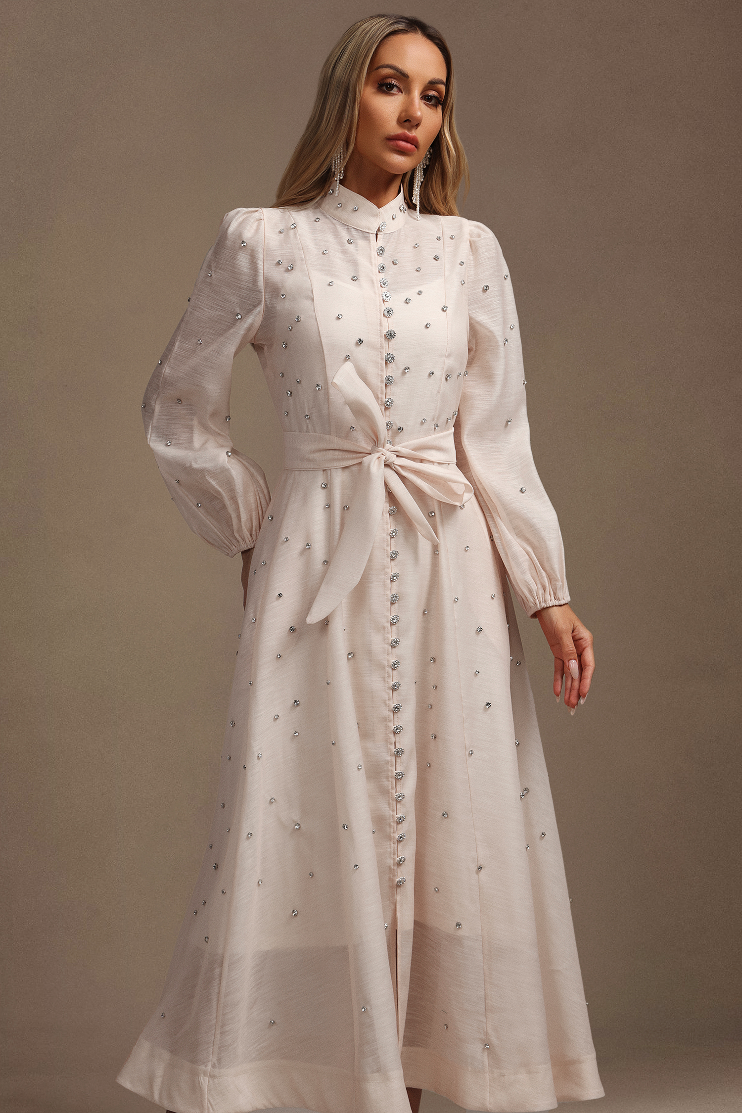 Mead Long Sleeves Diamond Maxi Dress