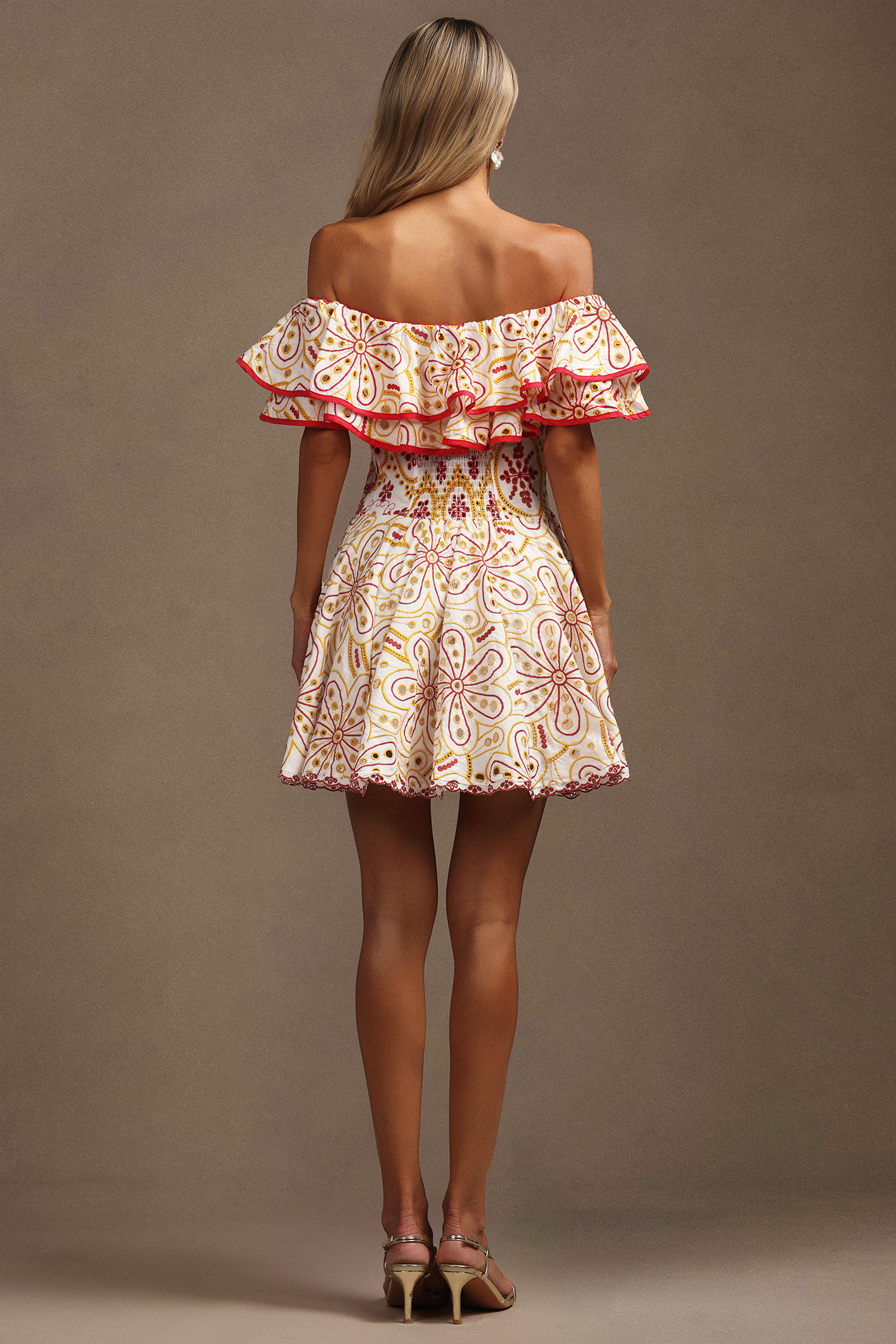 Maggie Off-The-Shoulder Lace Hollow Out Folds Mini Dress