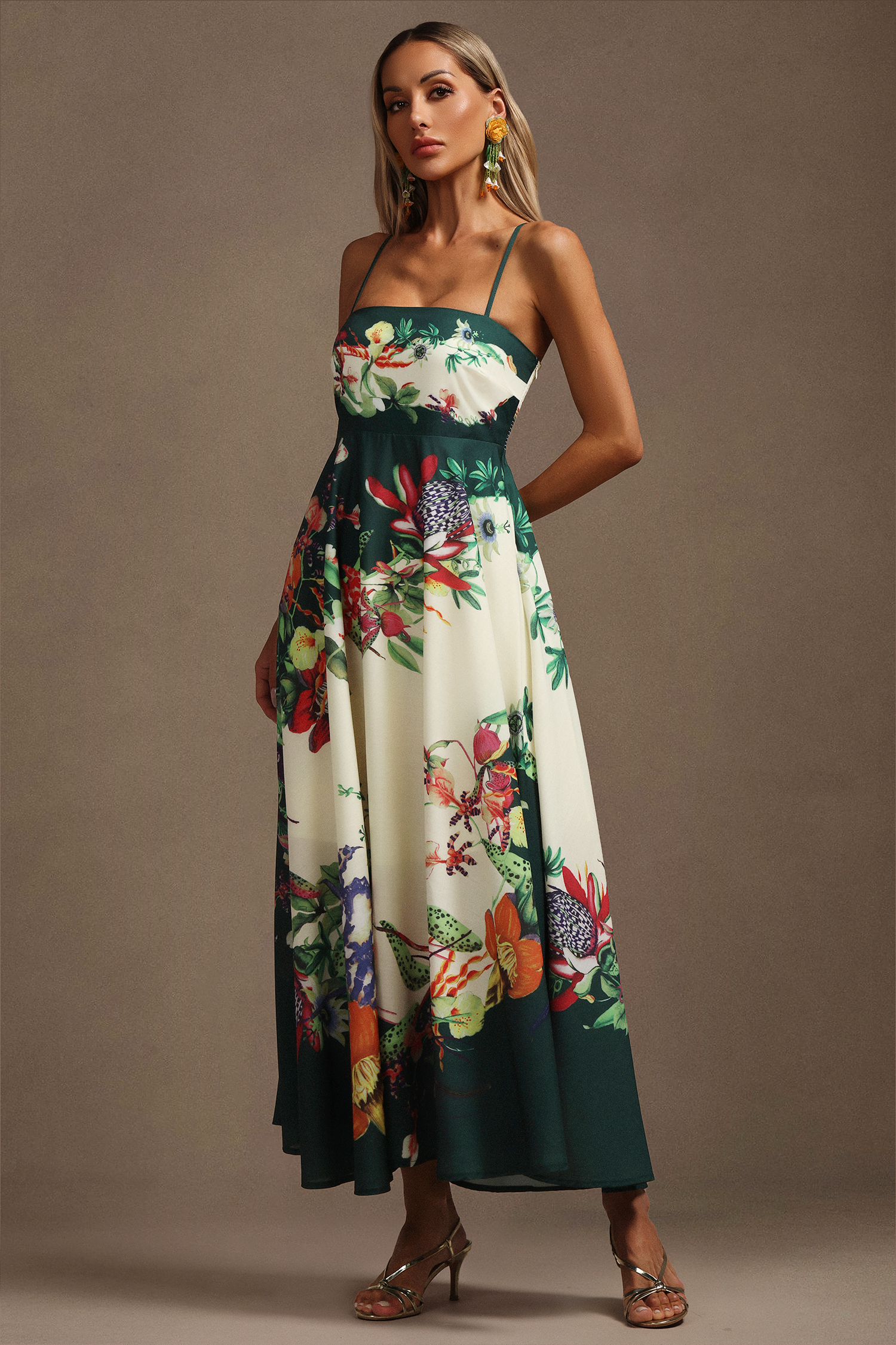Krome Halter Floral Printed Maxi Dress