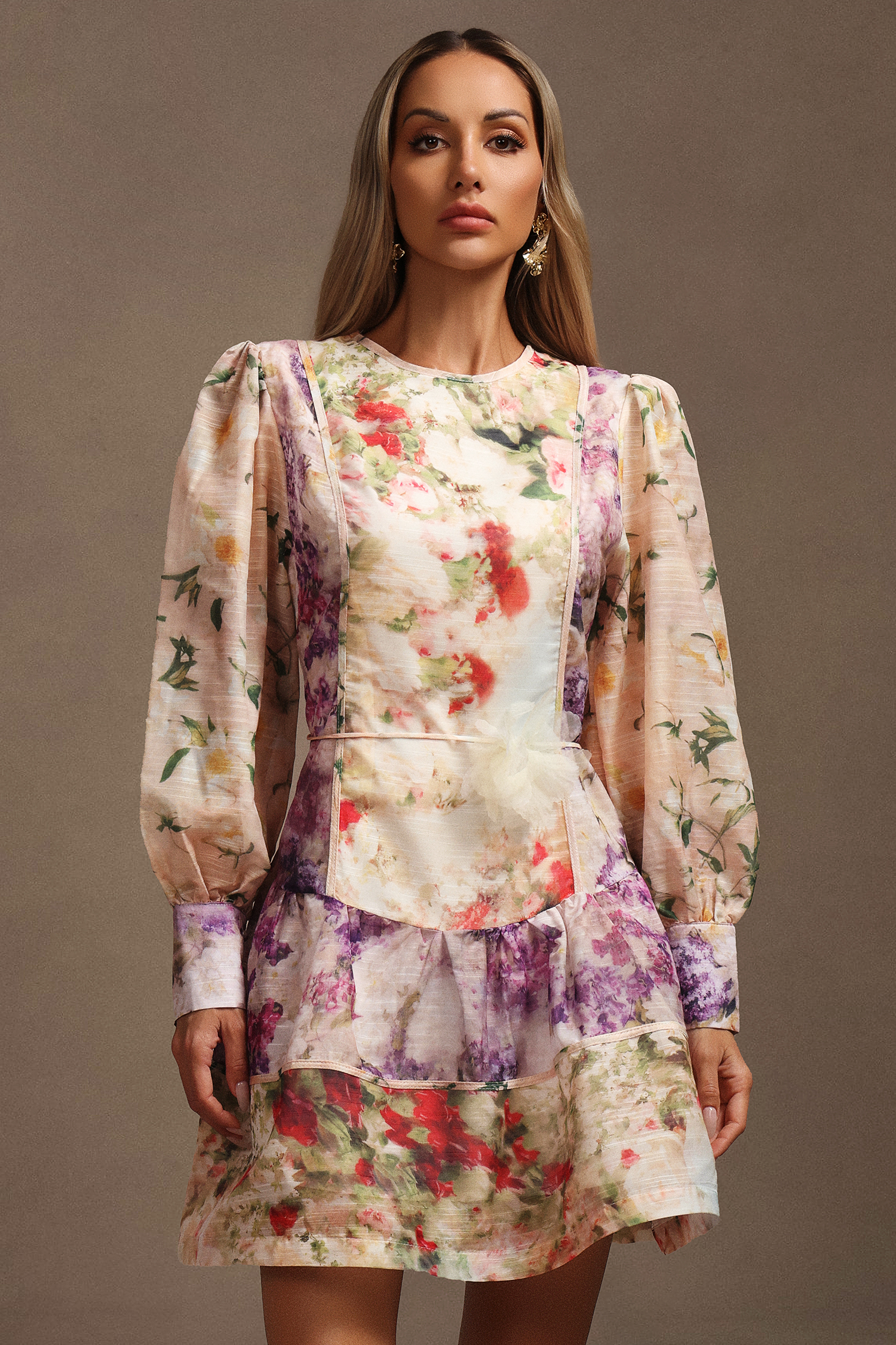 Saha Long Sleeves Floral Printed  Mini Dress