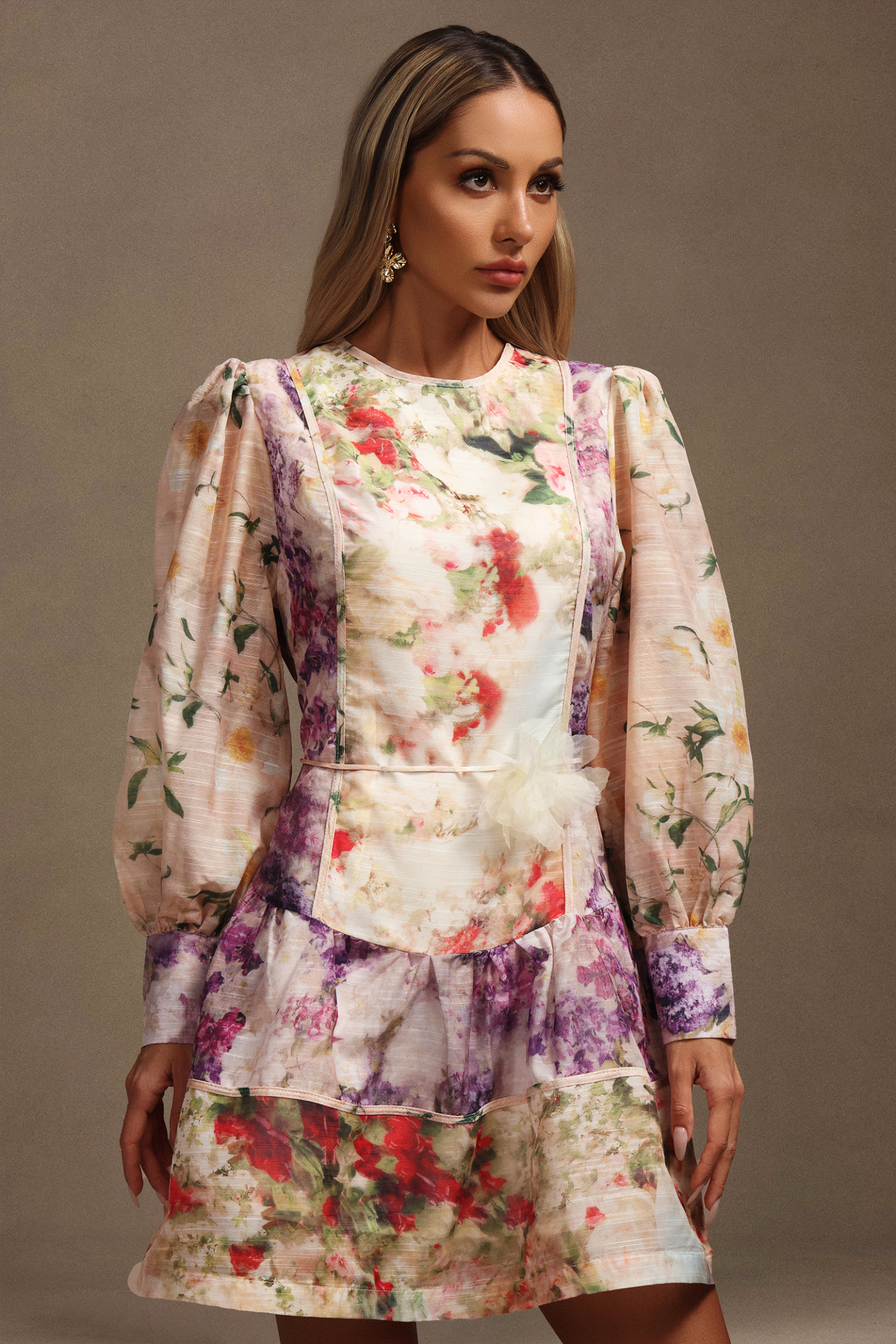 Saha Long Sleeves Floral Printed  Mini Dress