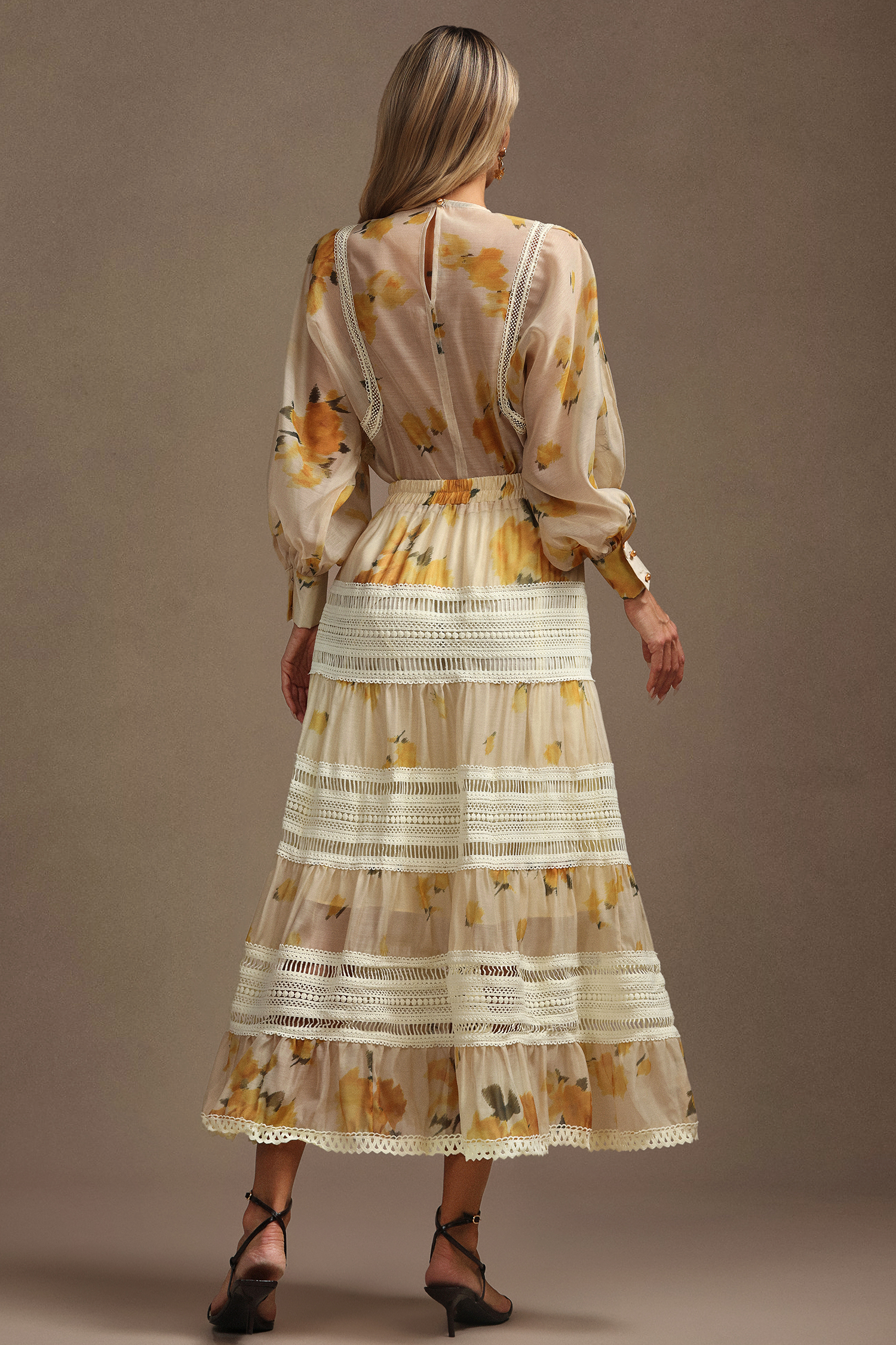 Saraja Long Sleeves Floral Printed Top And Skirt Two-Piece Set