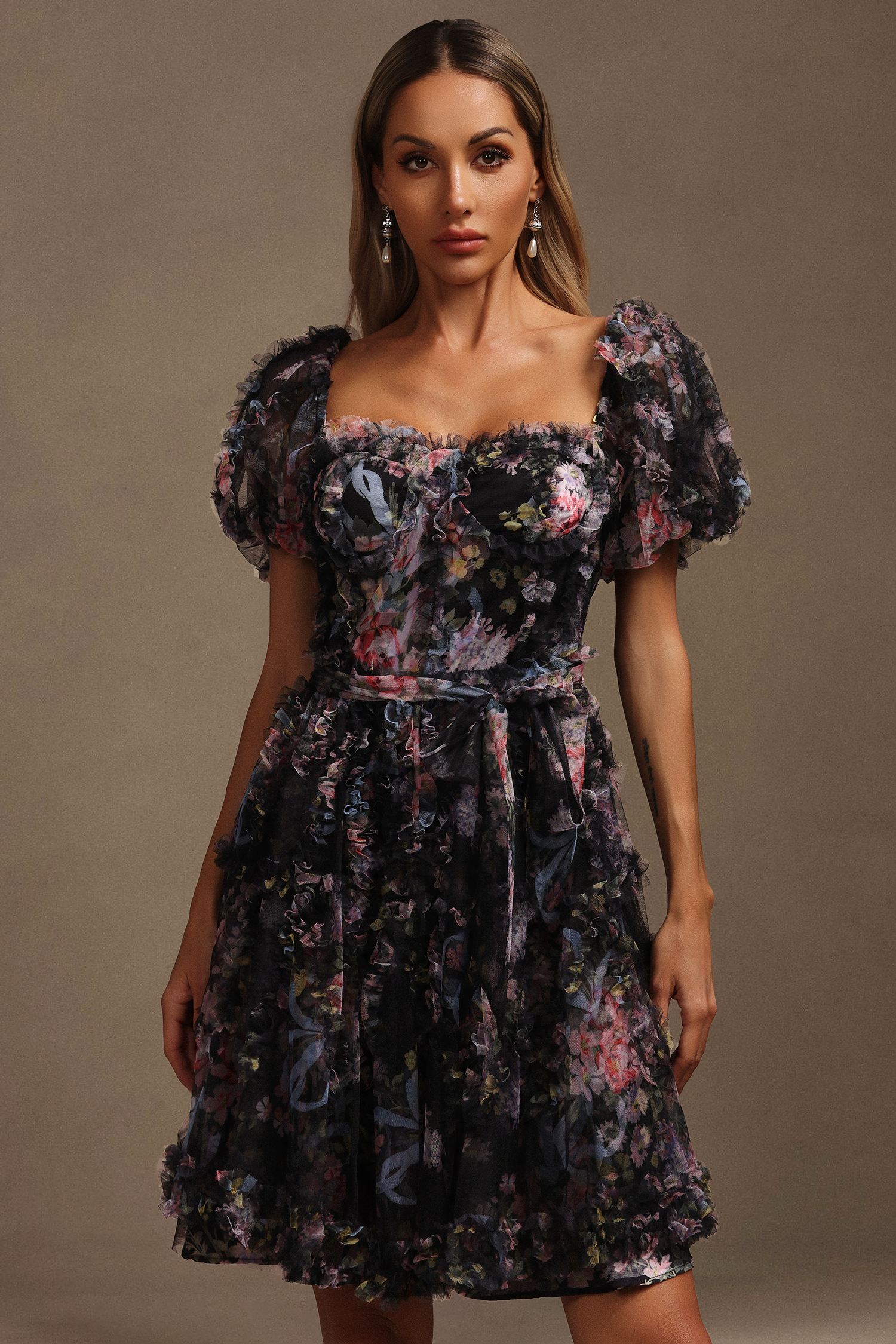 Hester Short Sleeves Floral Printed Mini Dress