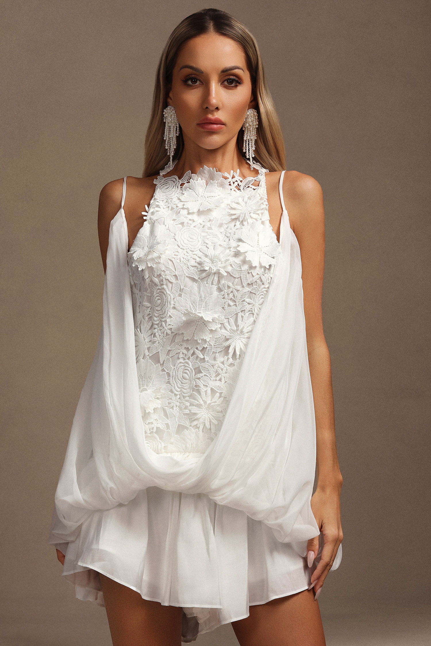 Winey Sleeveless Lace Skirt Two-Piece Set