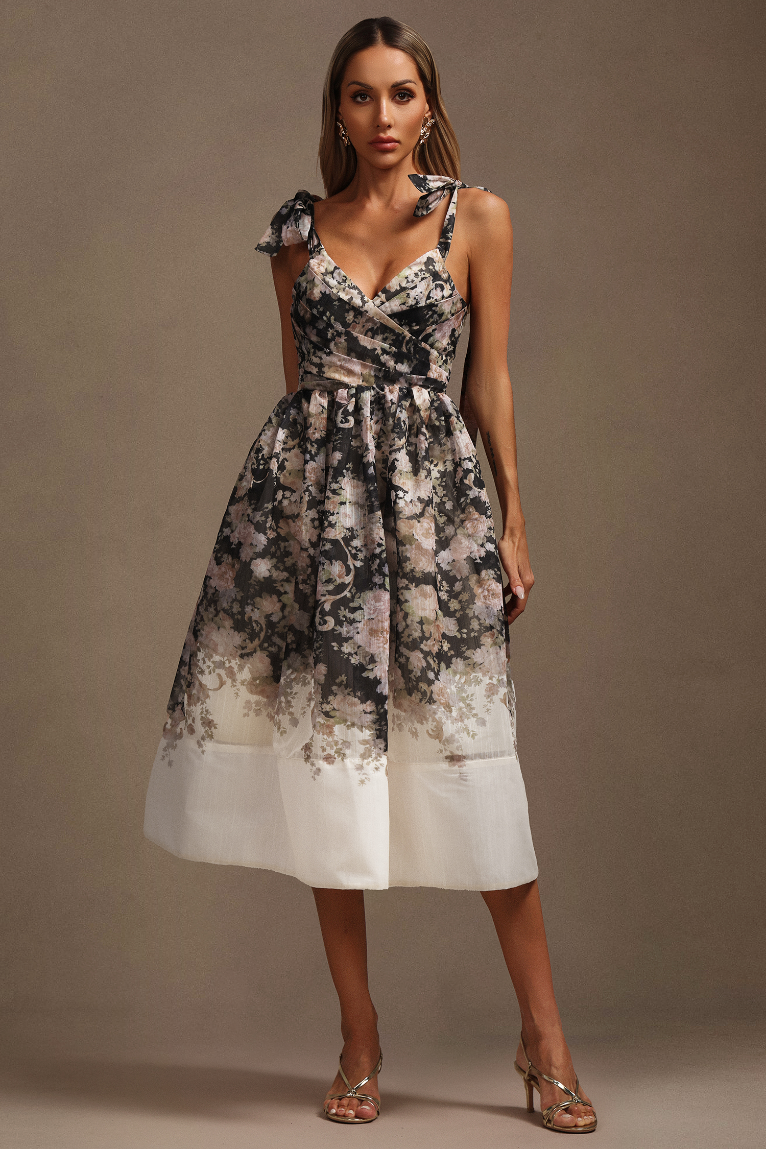 Sareza Halter Floral Printed Midi Dress