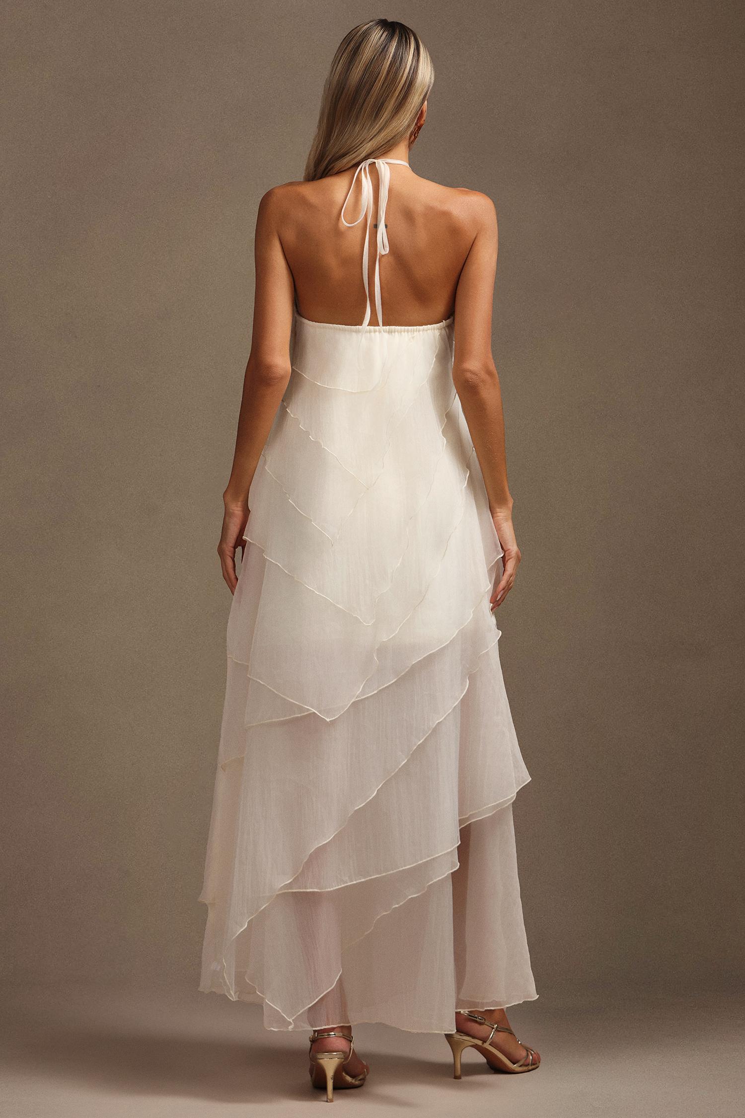 Elsa Sleeveless Flower Folds Layered Maxi Dress