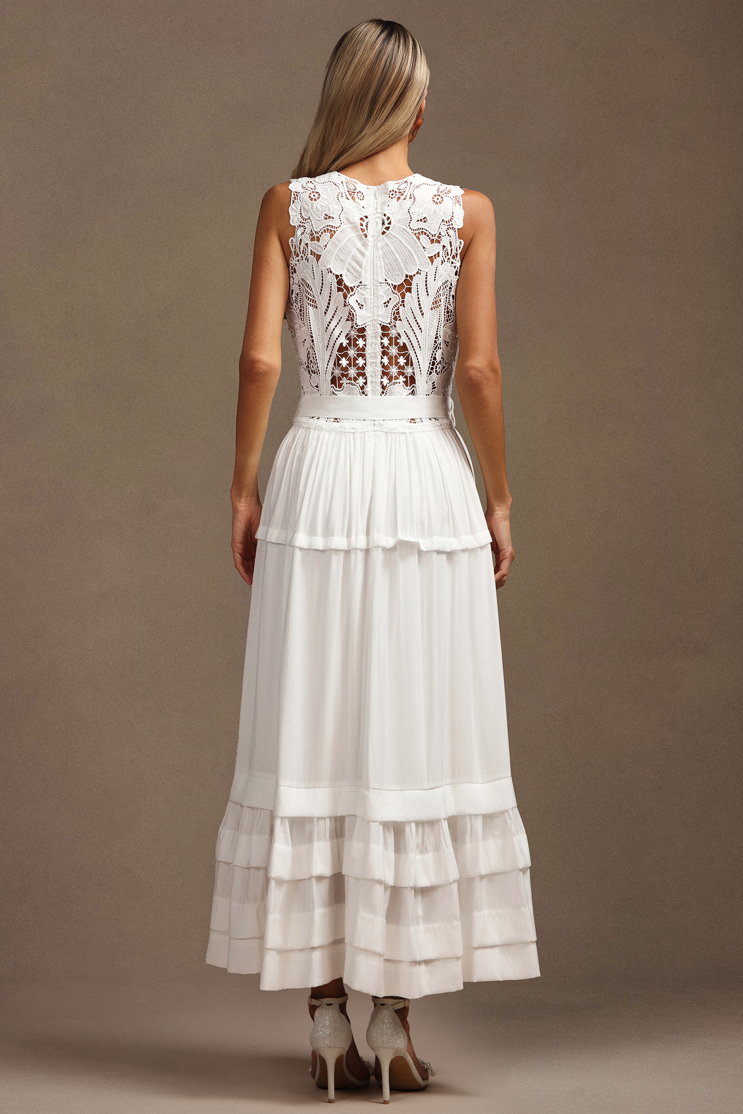 Nona Round Neck Sleeveless Hollow Out Lace Maxi Dress