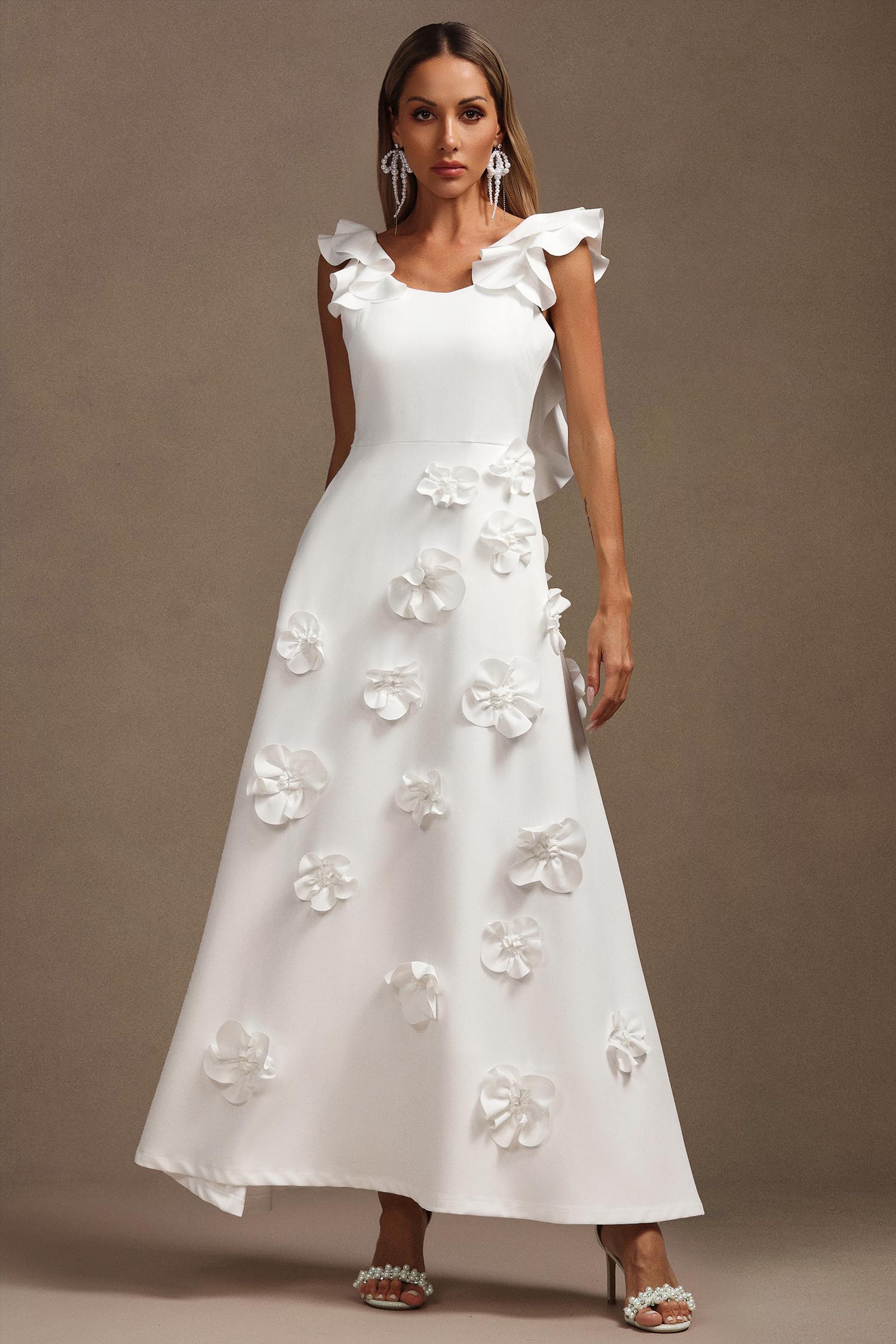 Mistrsa Halter Flowers Folds Maxi Dress