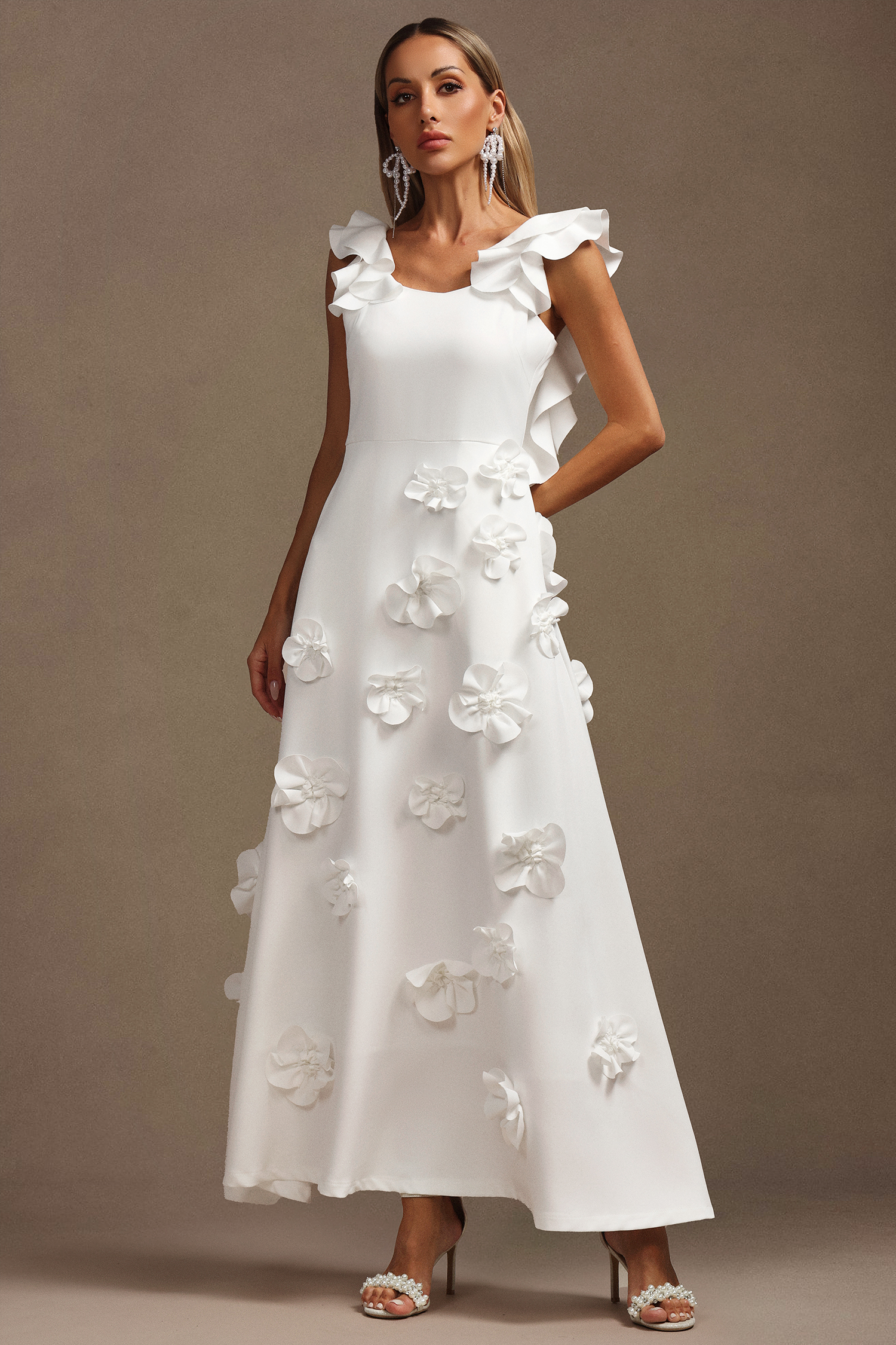 Mistrsa Halter Flowers Folds Maxi Dress