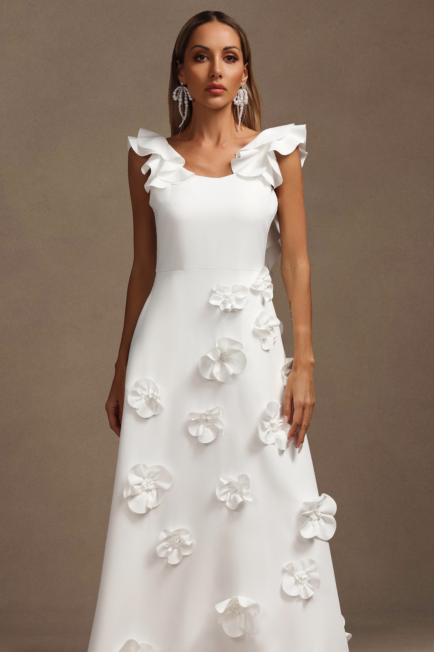 Mistrsa Halter Flowers Folds Maxi Dress