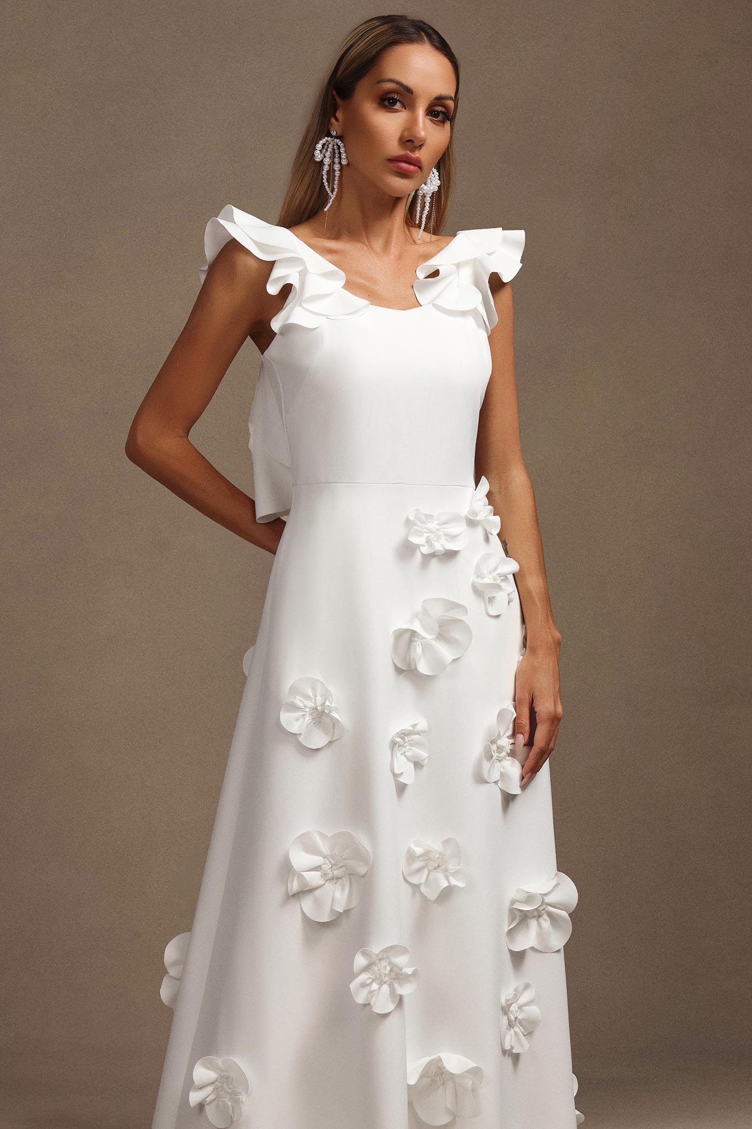 Mistrsa Halter Flowers Folds Maxi Dress