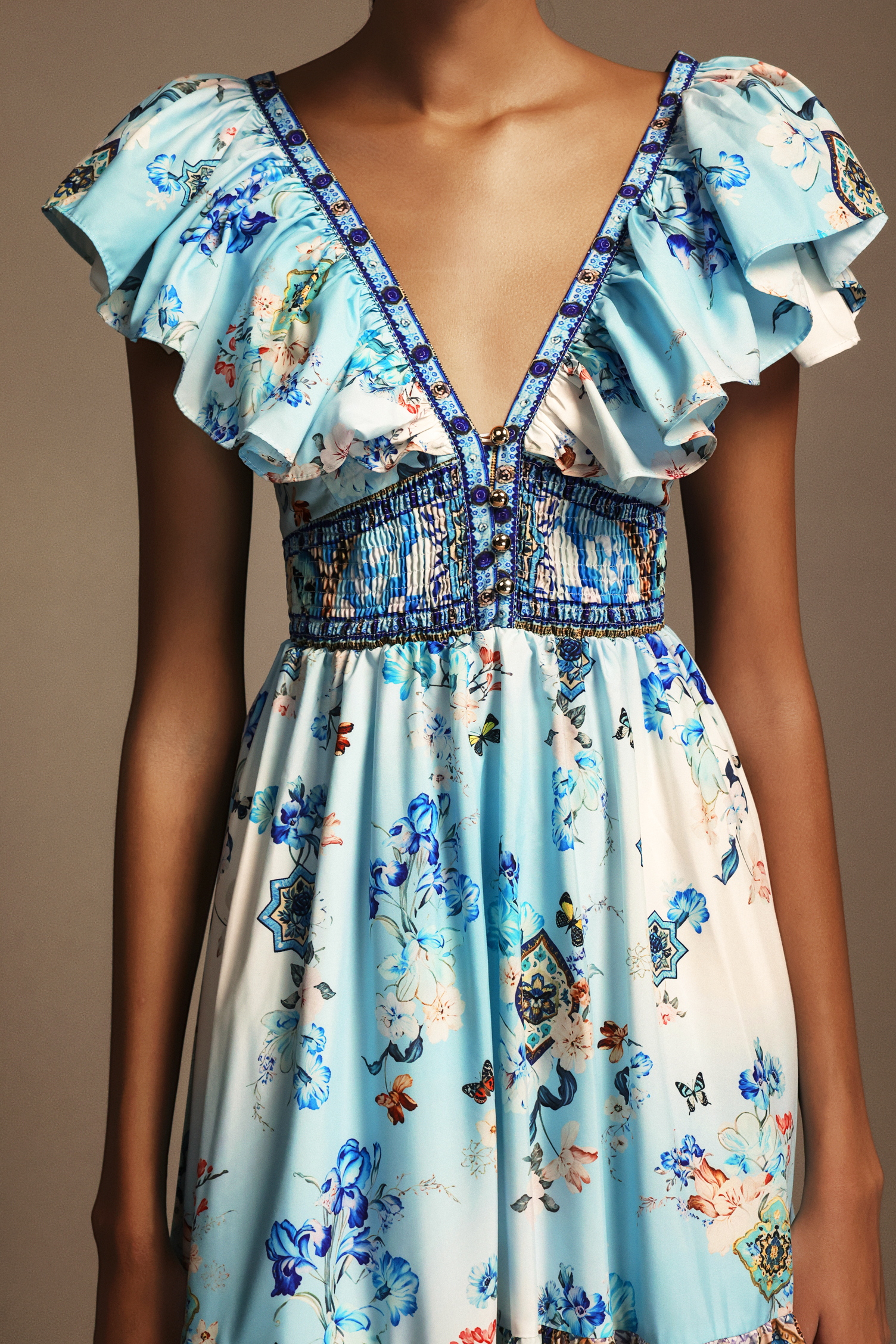 Quinny Sleeveless V-Neck Backless Printed Midi Dress