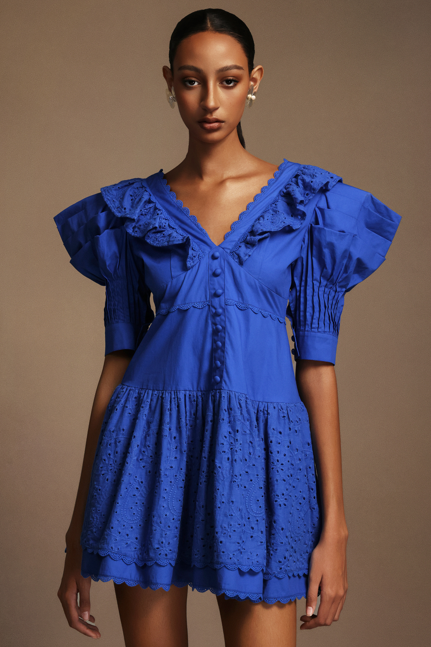 Mikko Lace V-Neck Folds Mini Dress