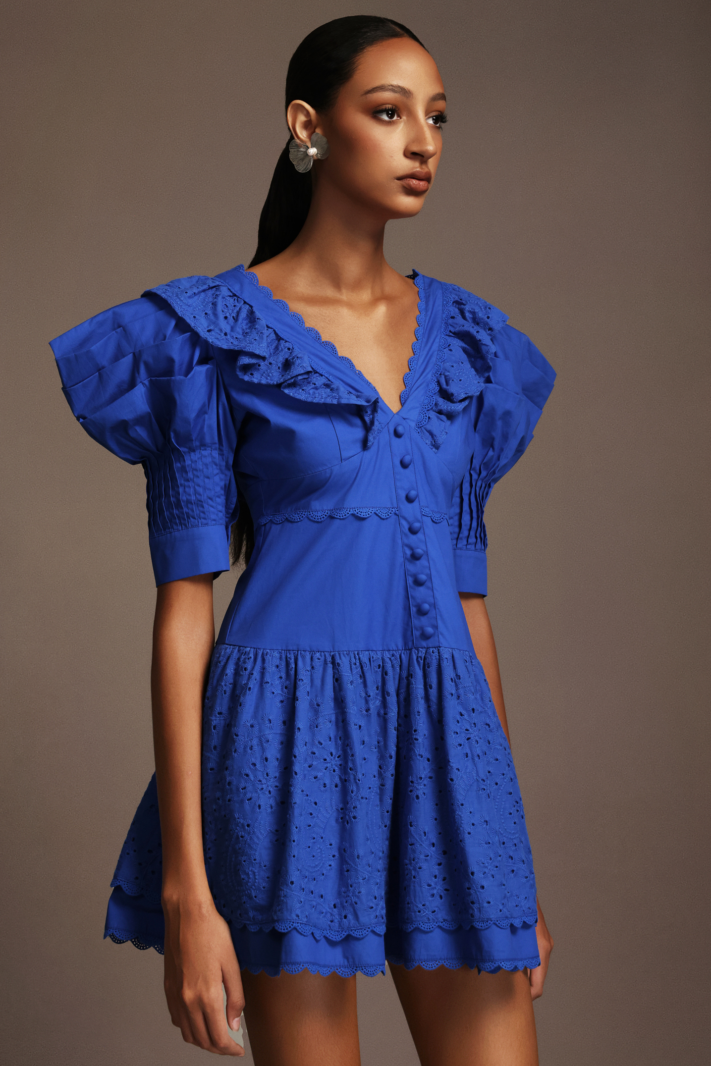 Mikko Lace V-Neck Folds Mini Dress