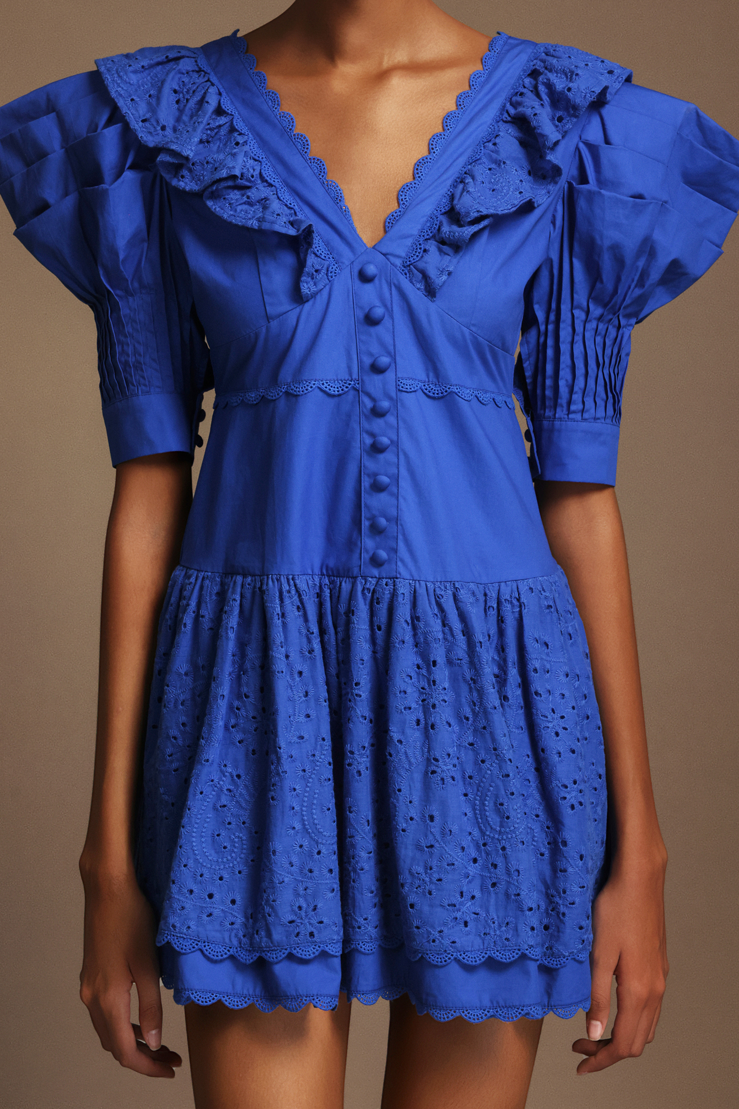 Mikko Lace V-Neck Folds Mini Dress