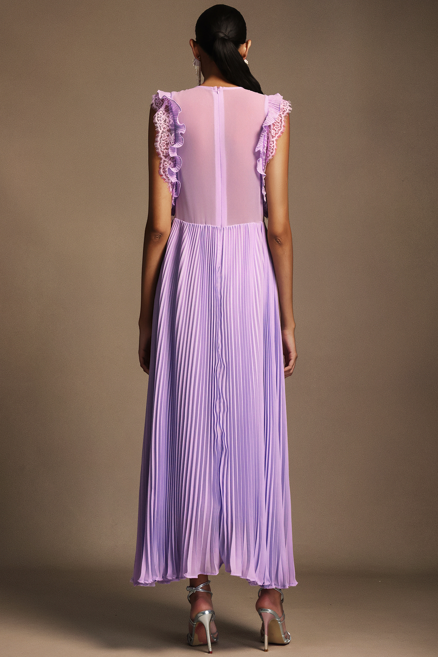 Verna Round Neck Diamond Bowknot Folds Maxi Dress